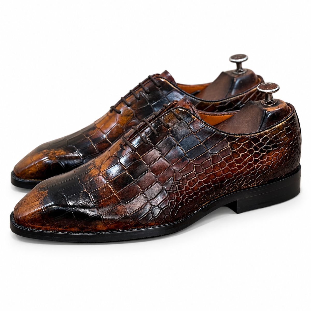 Amber Croc Embossed Leather Oxfords Italia