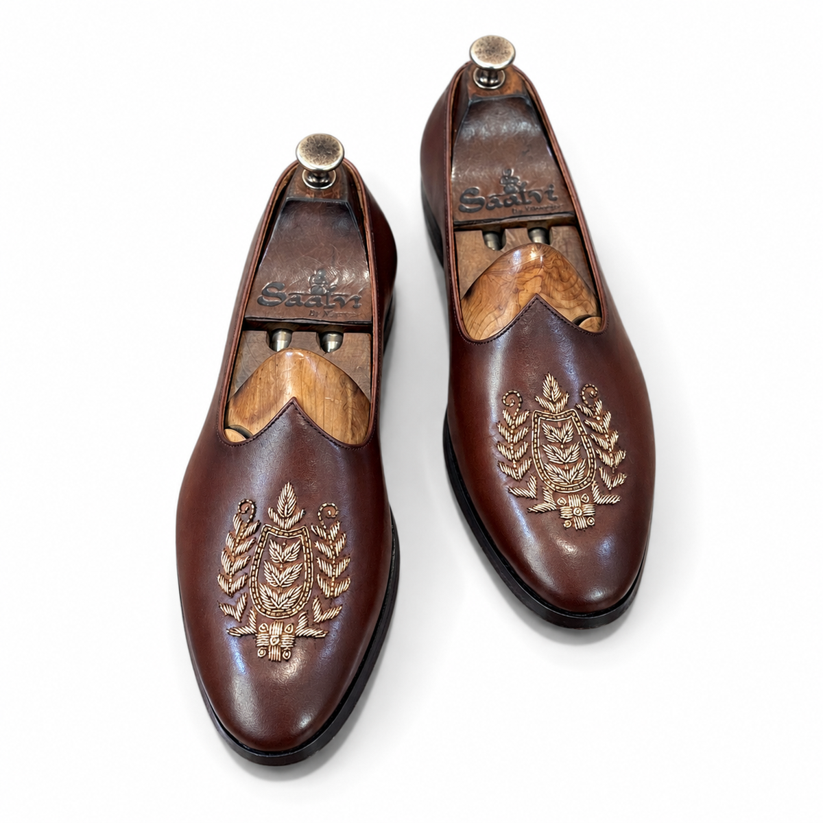 Aurelian Crest — Mahogany Brown Gold-Embroidered Jalsa