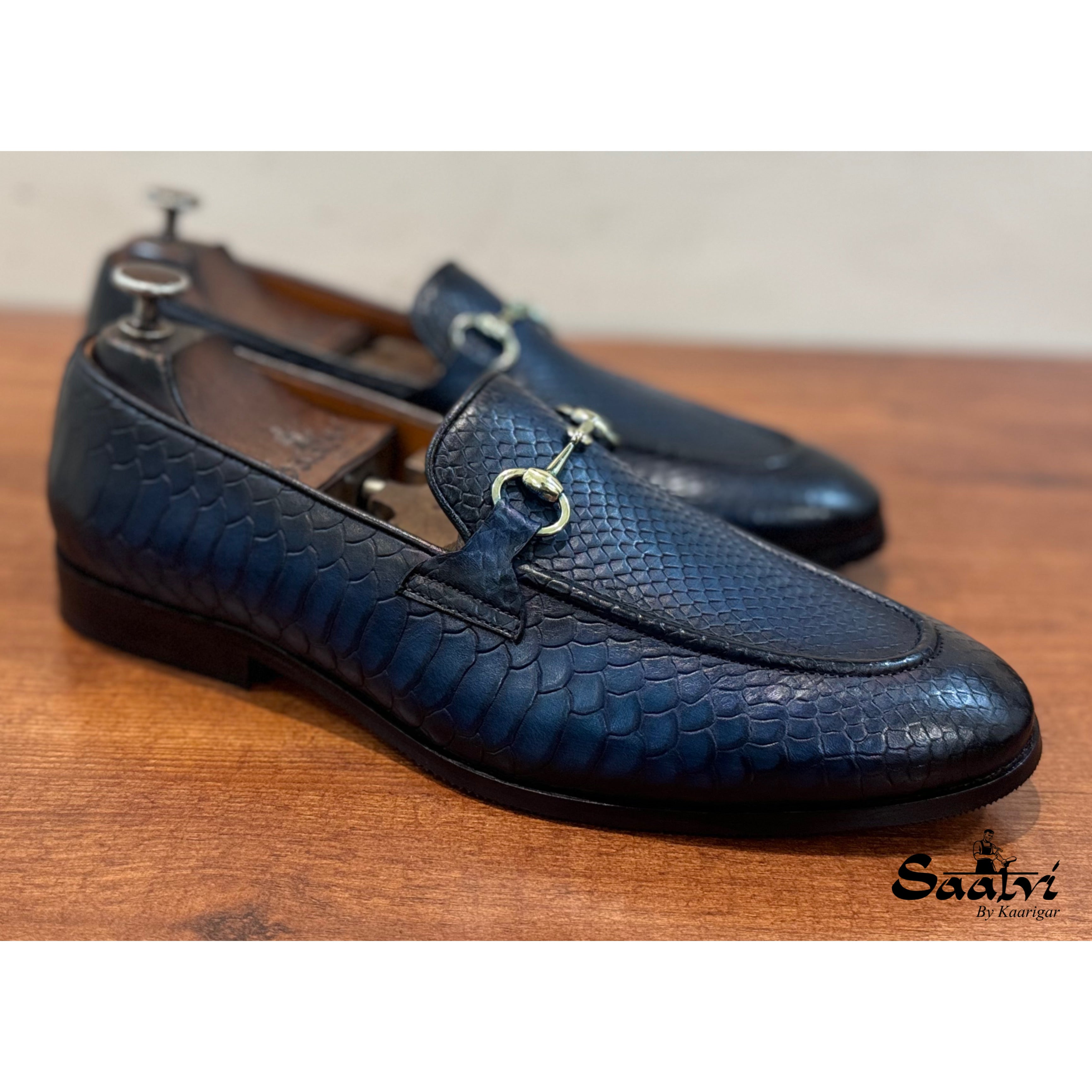 William - Python Embossed Blue Loafers