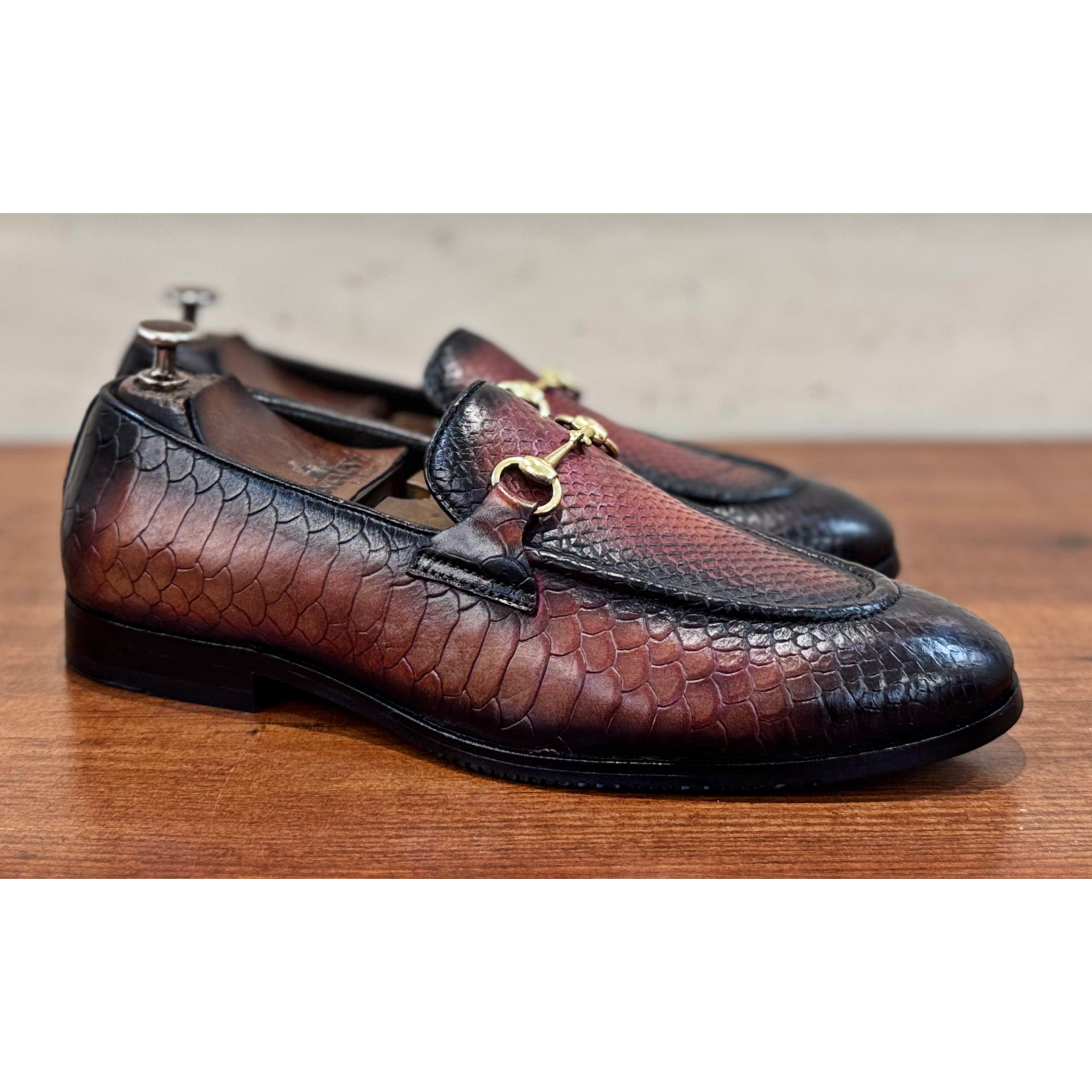 Python Embossed Loafers Hand Patina