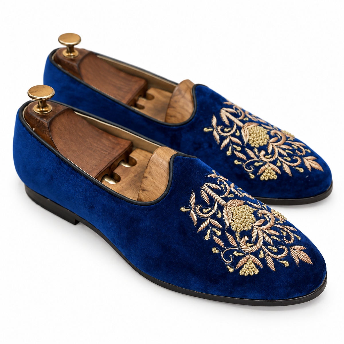 Sapphire Blue Velvet Zardosi Embroidered Loafers