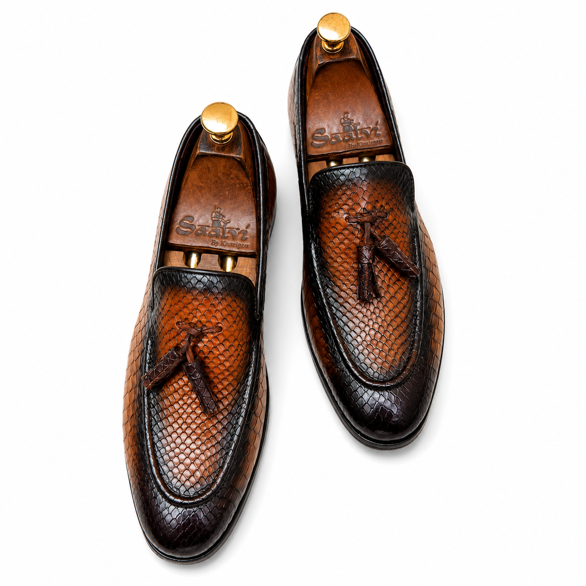Python Embossed Loafers With Tassels Hand Finished