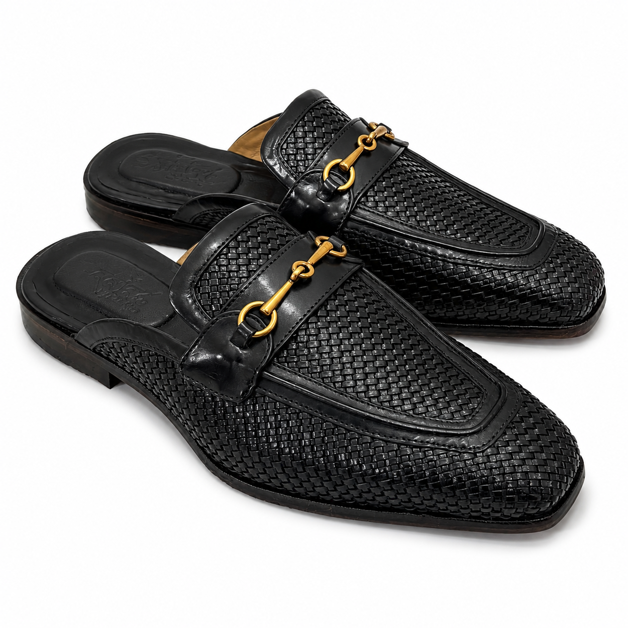 Noir Equestrian Woven Horsebit Mules