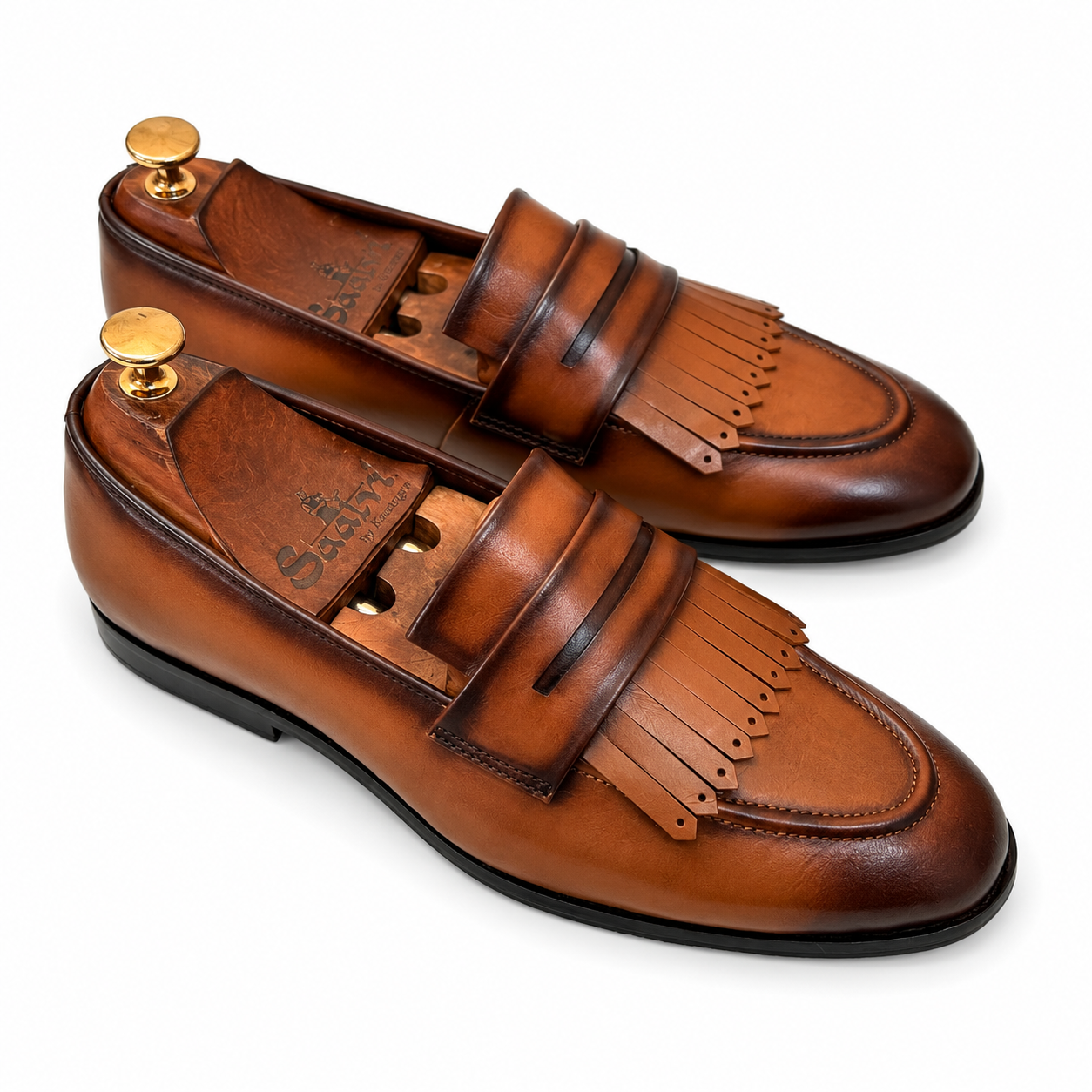 Tan Penny Loafers With Fringes