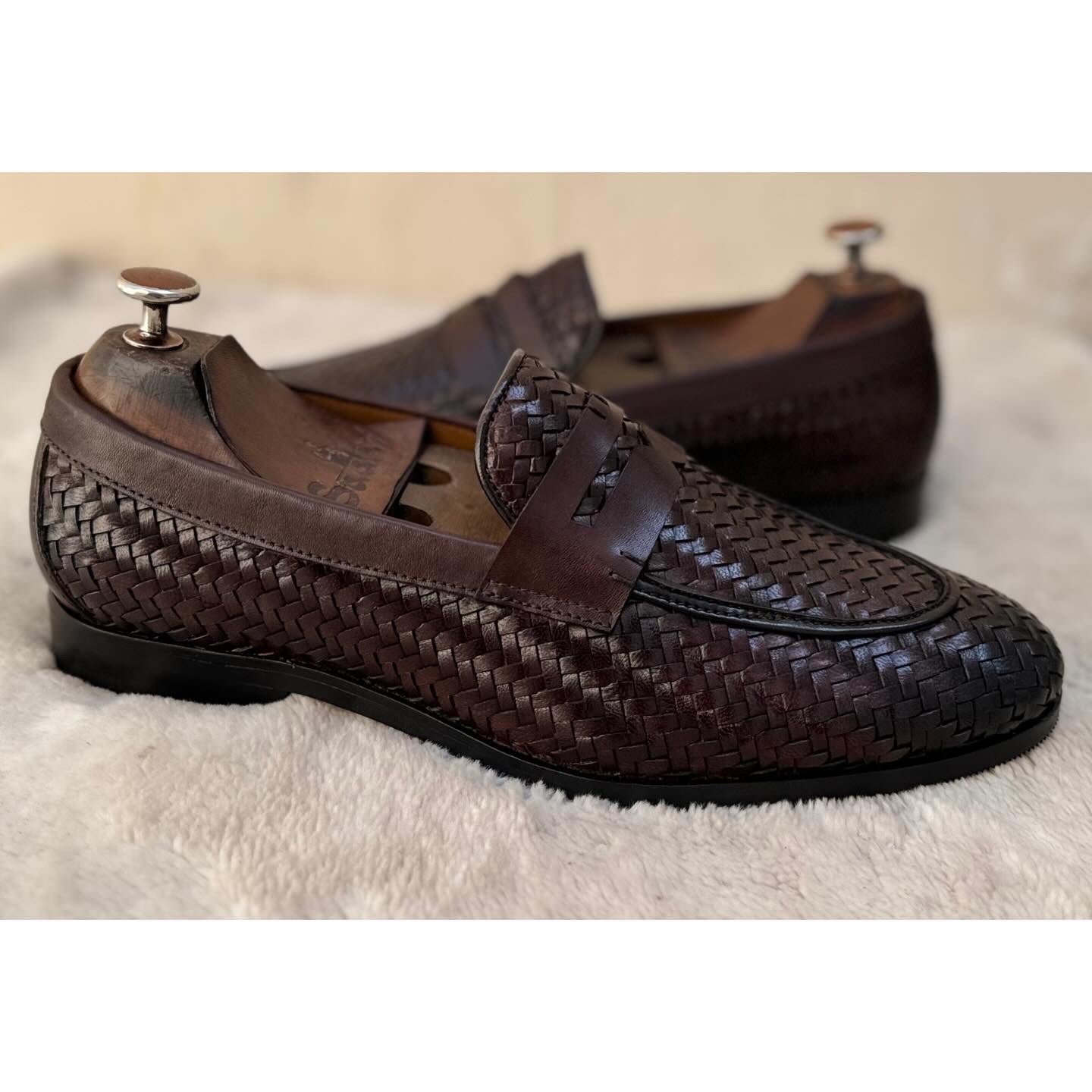 Penny Loafers Weave Leather Brown