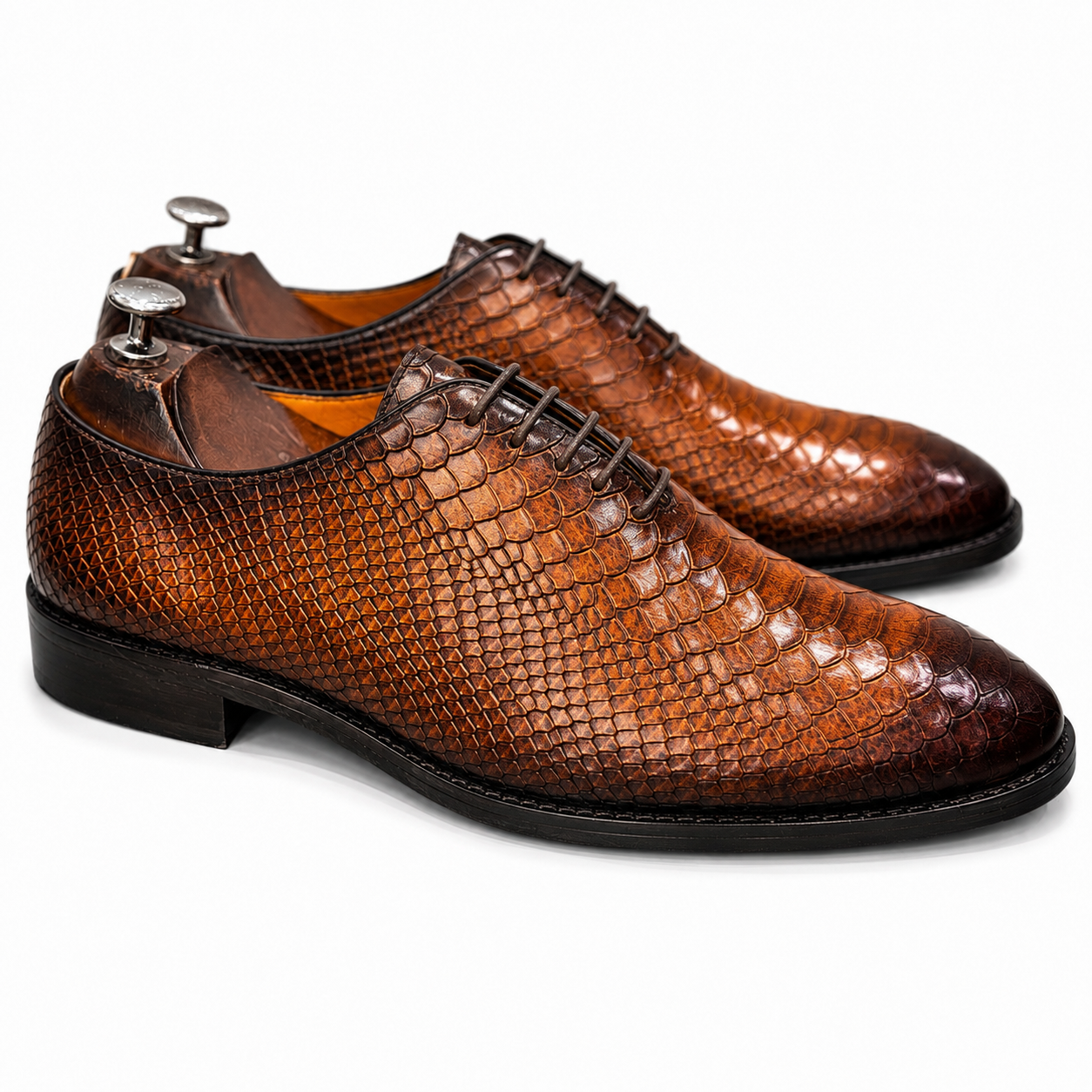 Cognac Snake Embossed Leather Oxford