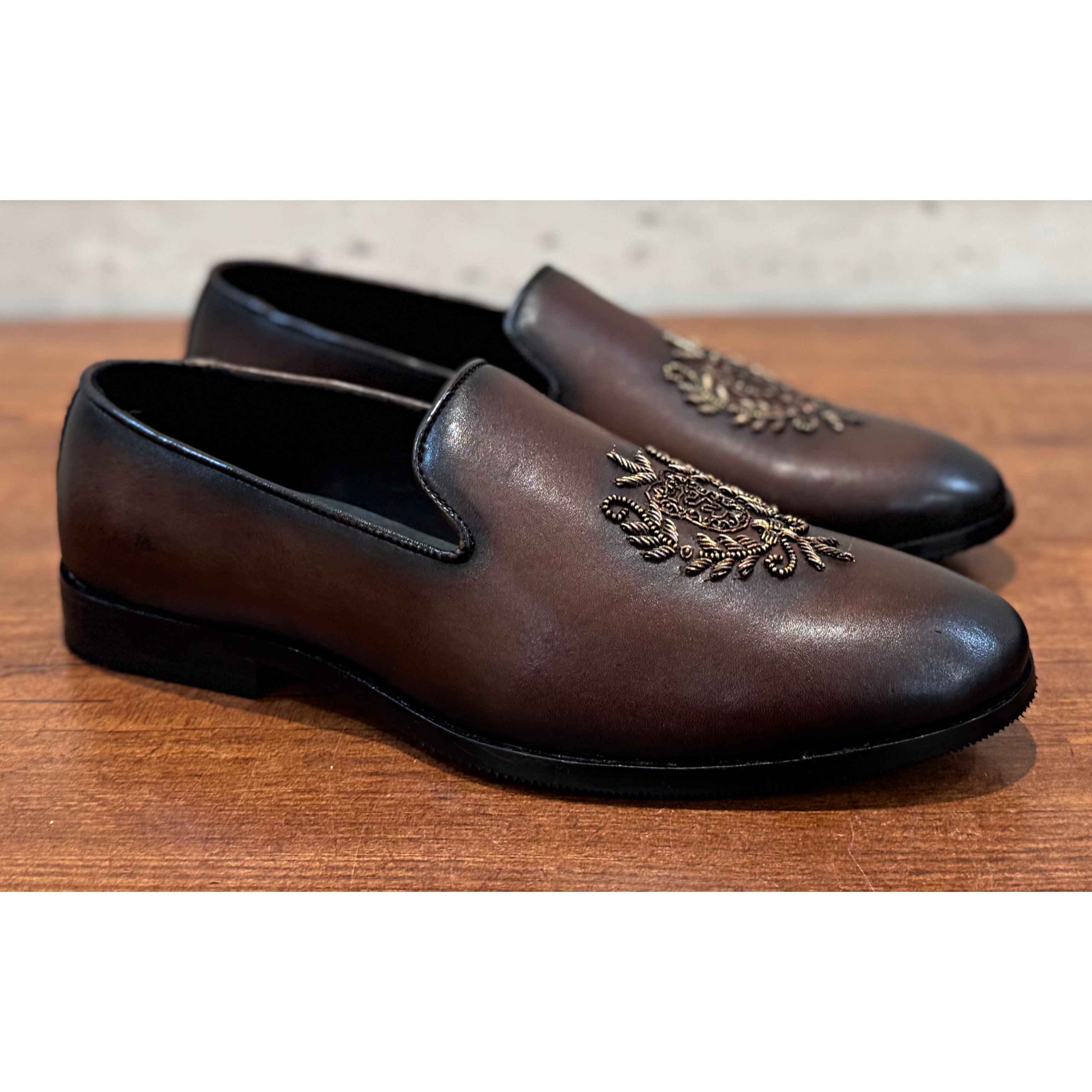 Brown Crest Embroidery Slipons