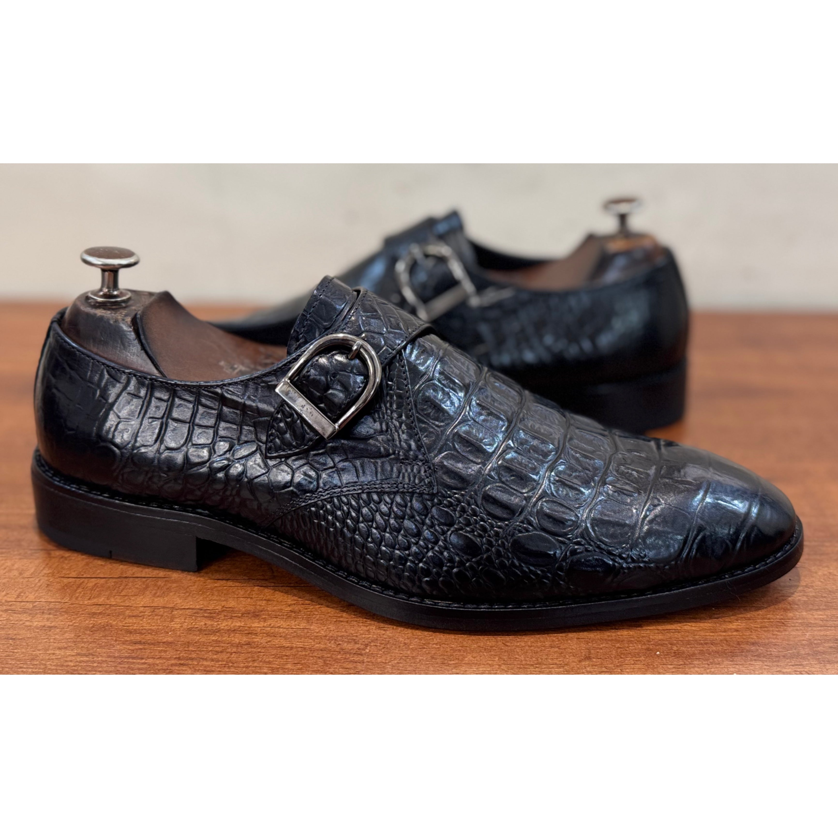 Single Monk Strap Black Croco