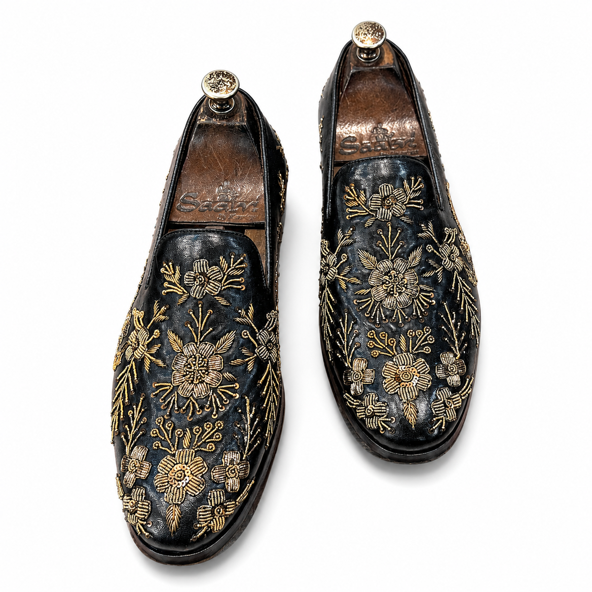 Royal Noir Gold Embroidered Loafers