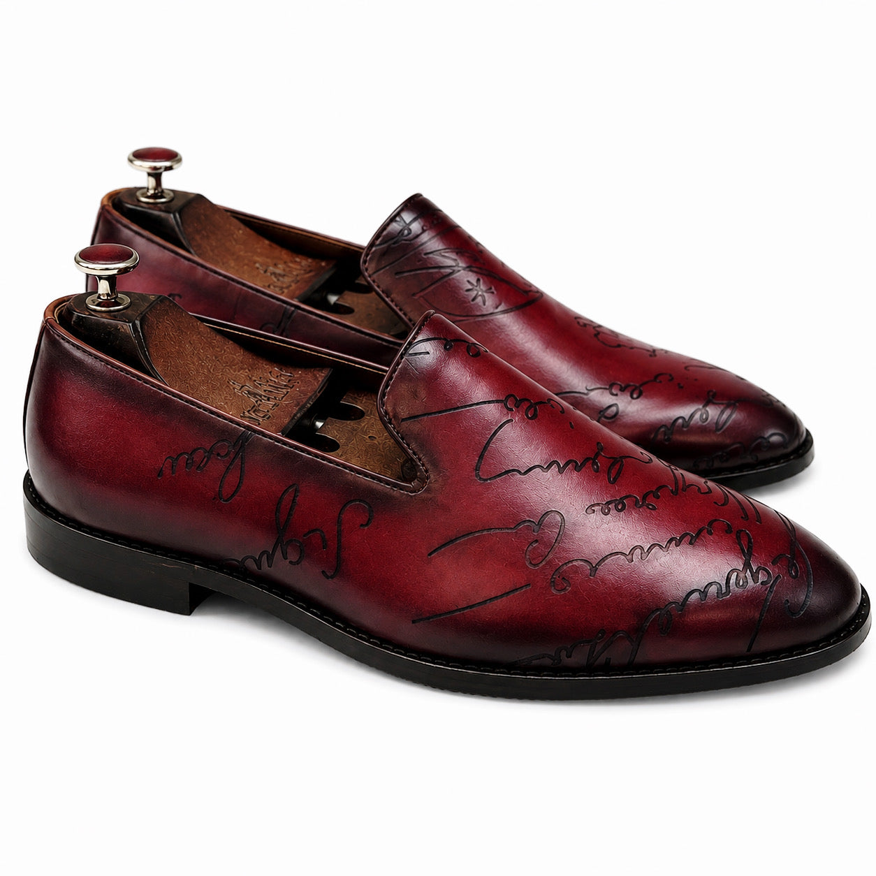 Artisan Script Leather Loafers – Burgundy