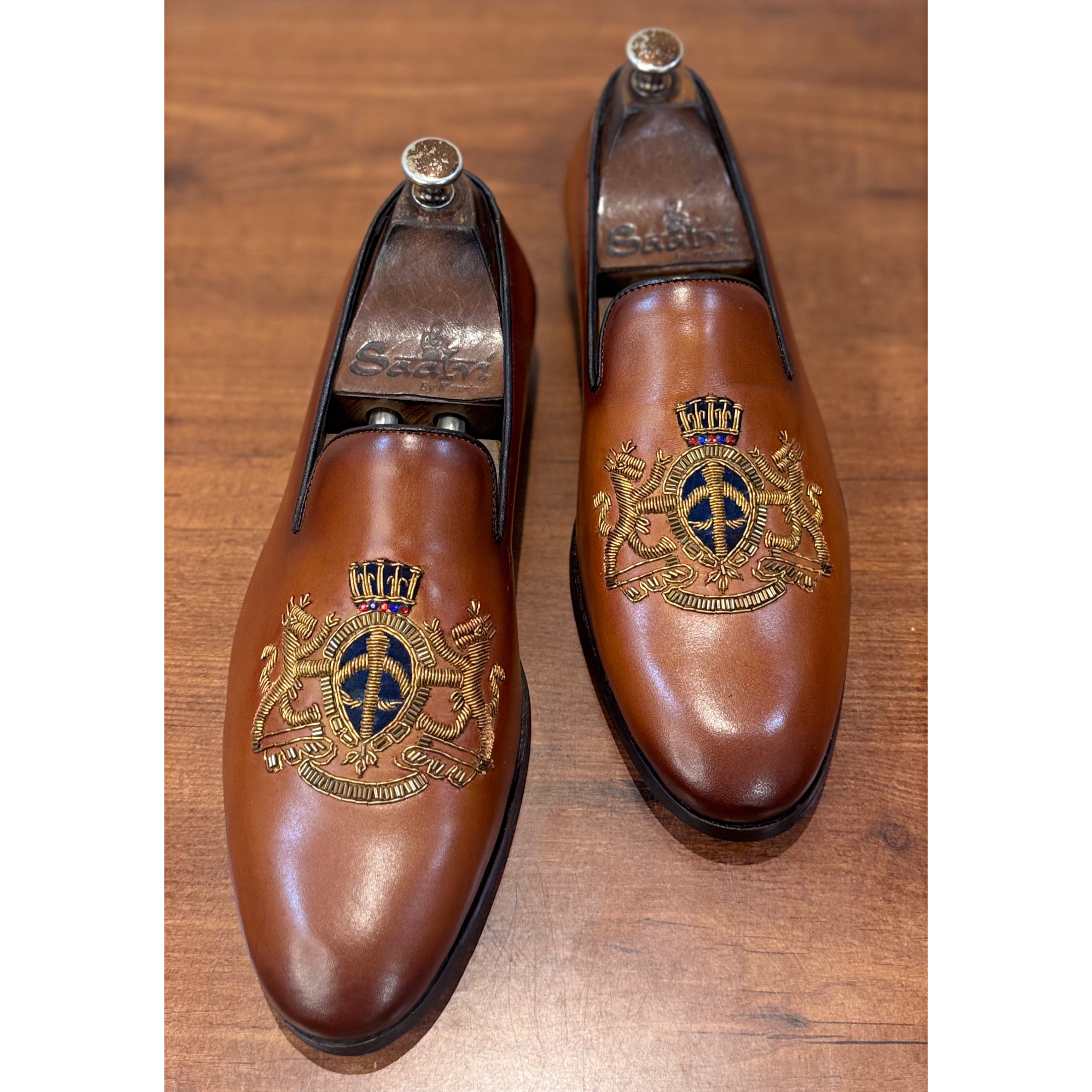 Royal Hand Zardosi Slipons Tan