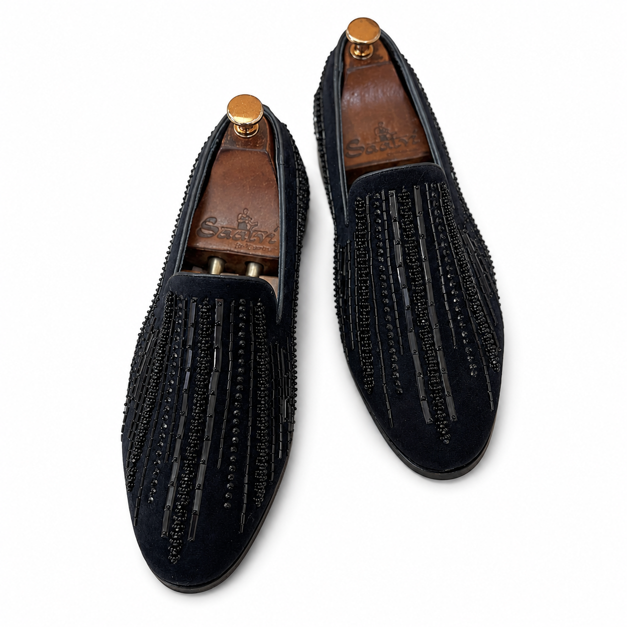 Barone Noir Black Embroidered Velvet Loafers