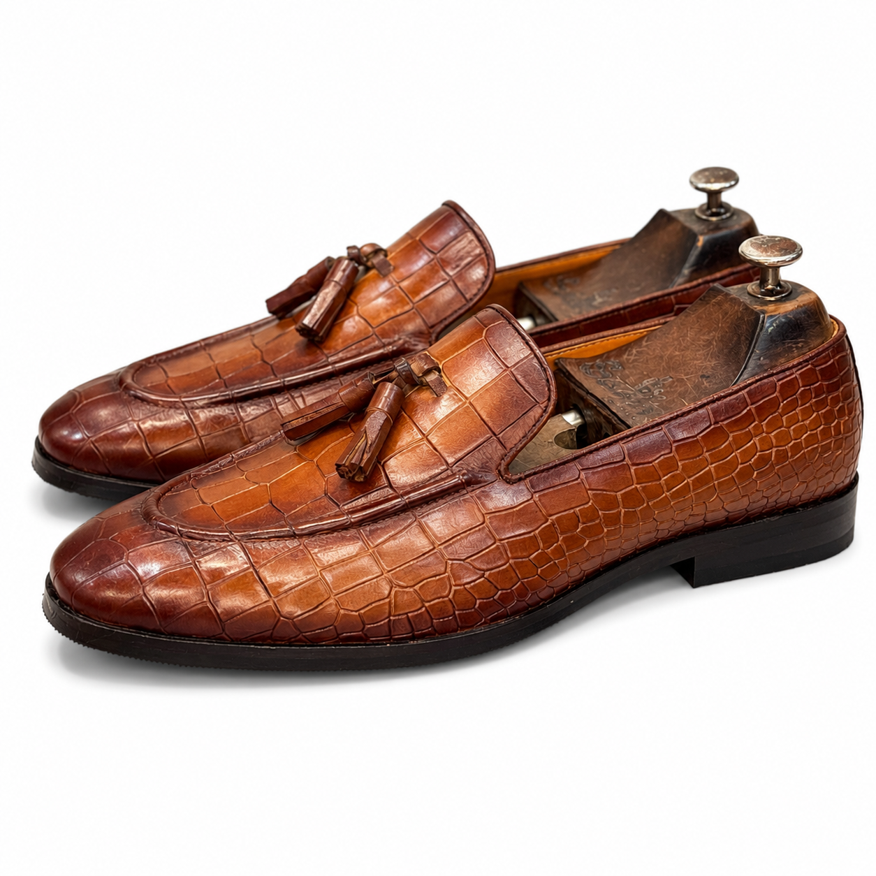 Amber Monarch Croc Tassel Loafers