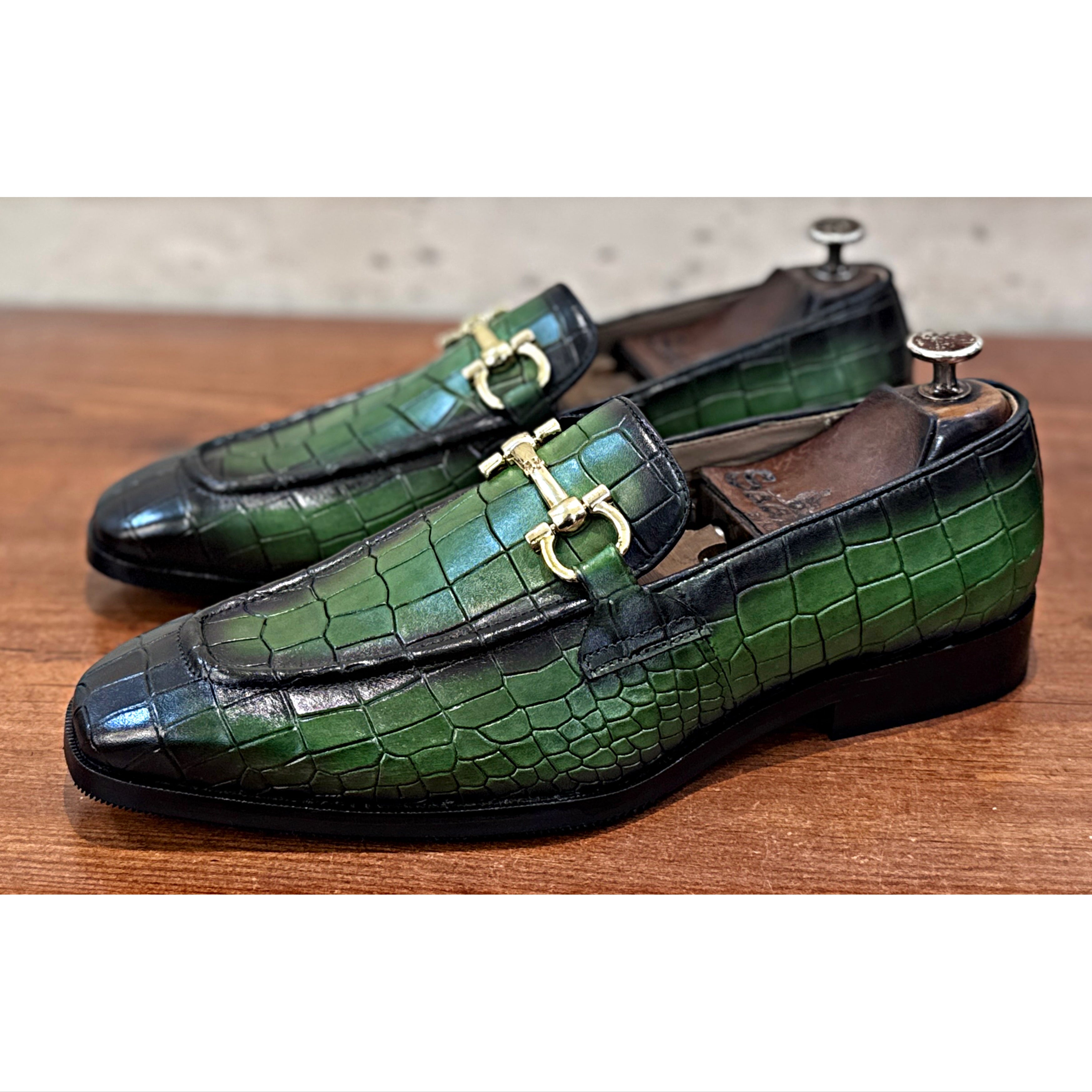 Emerald Croc Luxe Bit Loafers – Handcrafted Italian Style Slip-Ons