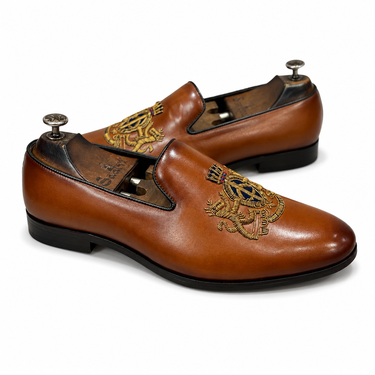 Royal Hand Zardosi Slip-Ons – Tan