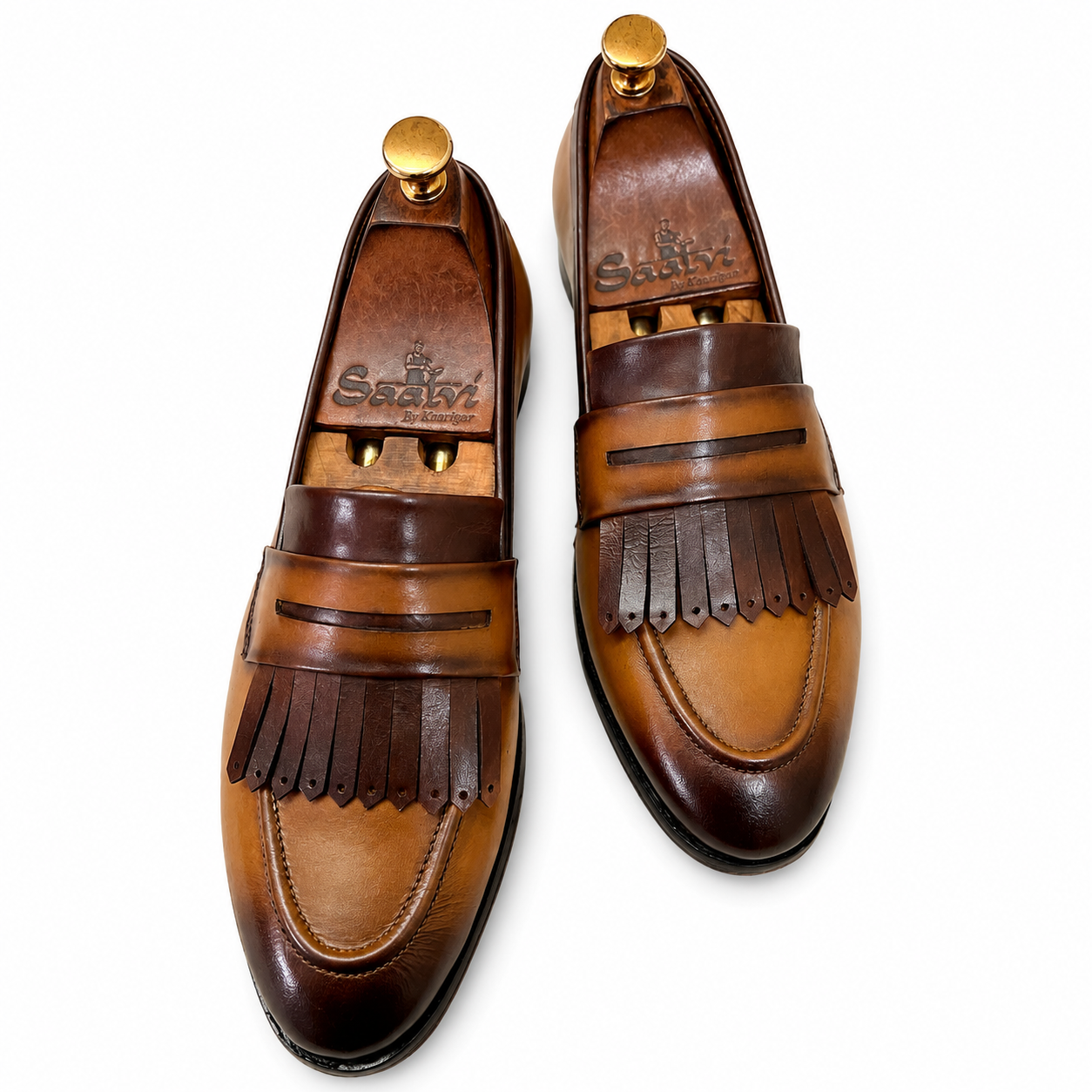 Tan Penny Loafers With Fringes