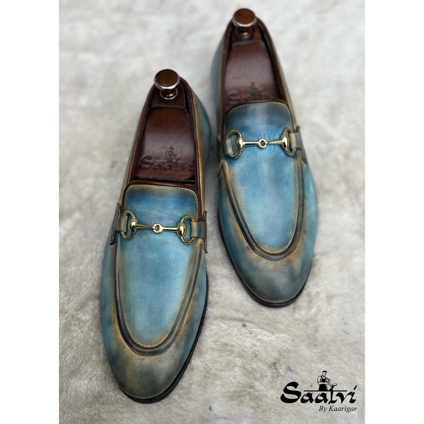 Horsebit Loafers Blue Hand Patina