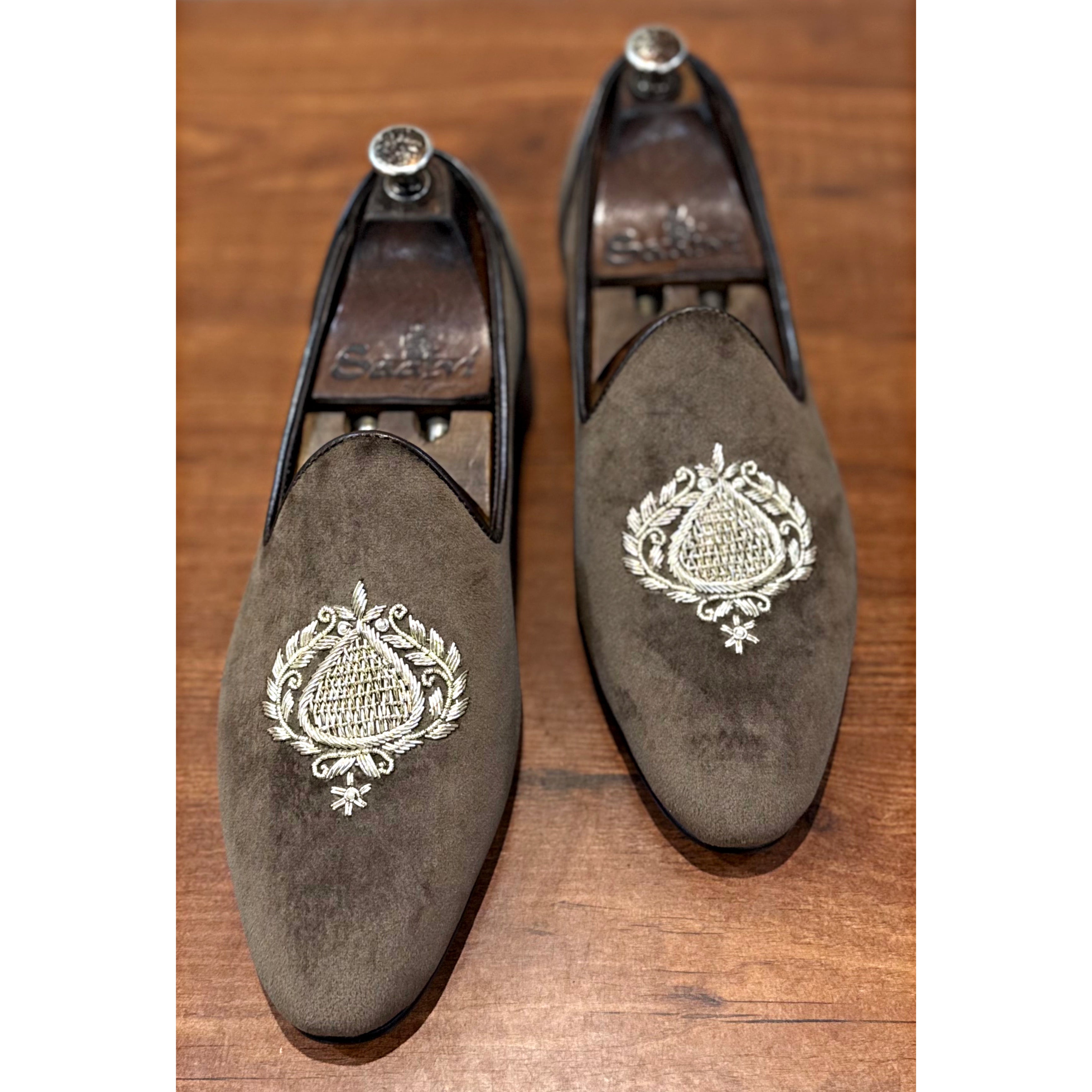 Beige Slipons With Embroidery