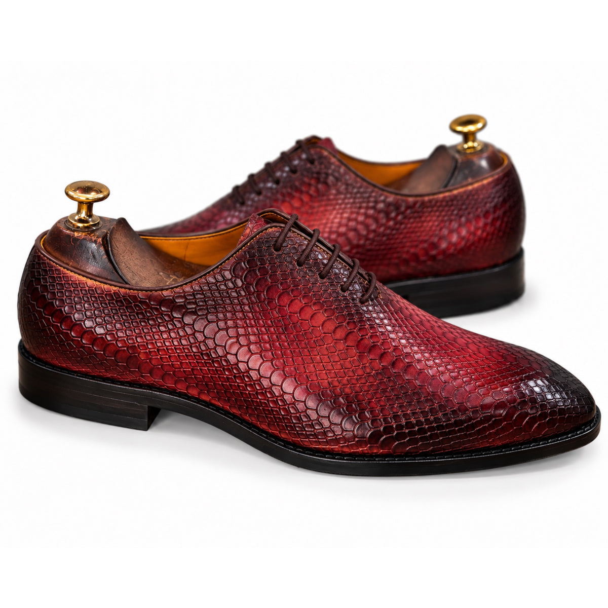 Bordeaux Crocodile-Embossed Oxford Shoes