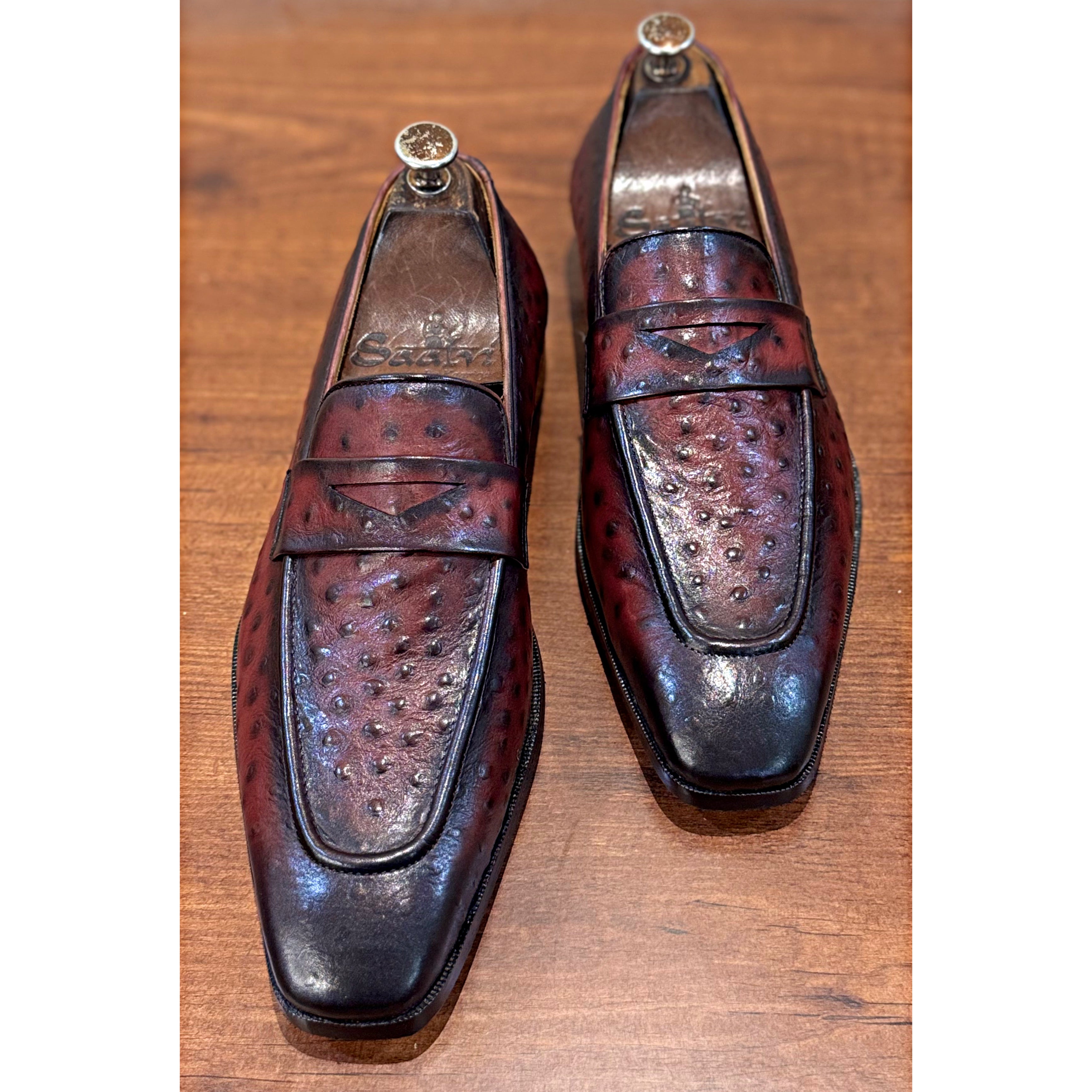 Ostrich Penny Loafers Bordo