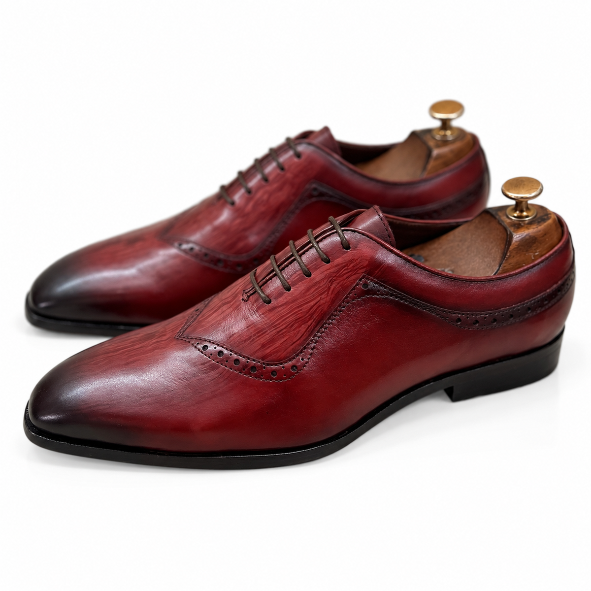Rougemont Ember — Burgundy Hand-Patina Textured Oxford