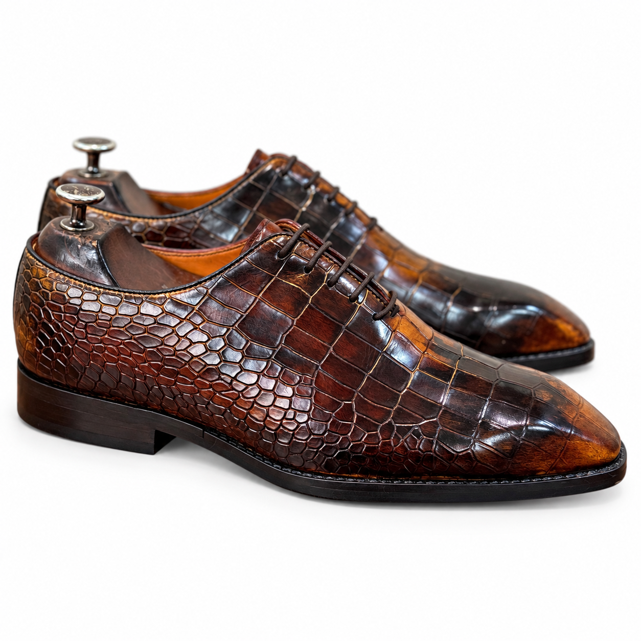 Amber Croc Embossed Leather Oxfords Italia
