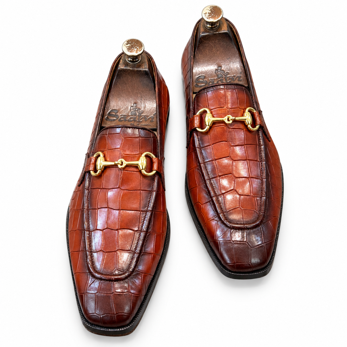 Savoy Spectator Monaco Croco Horsebit Loafers – Cognac Brown