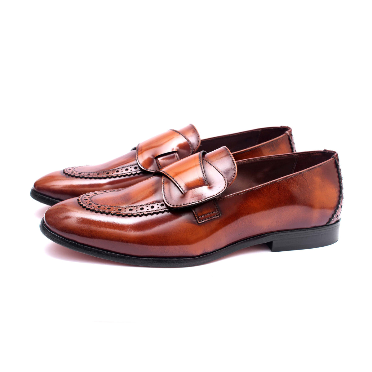 Valmont Cognac Butterfly Brogue Loafers