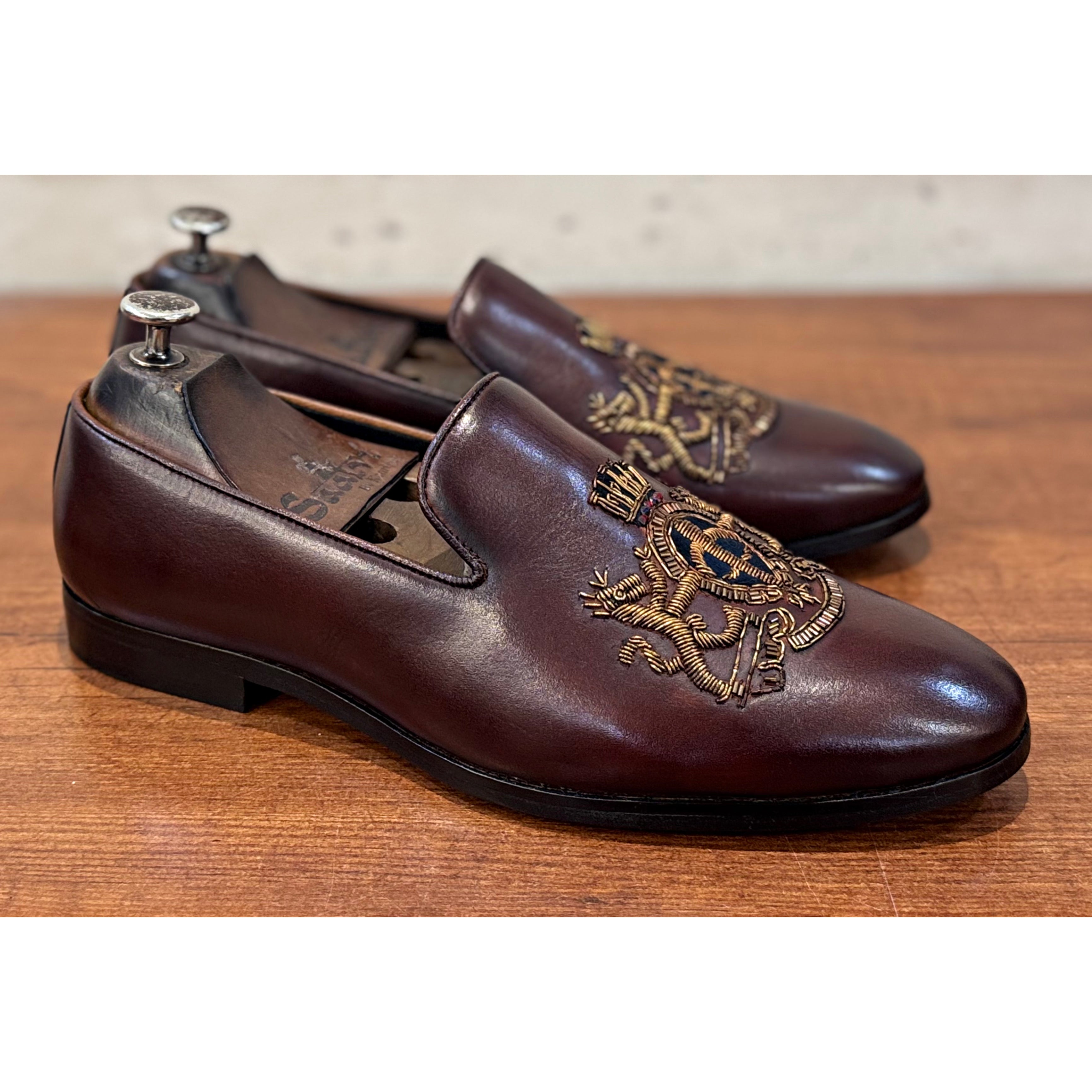 Royal Hand Zardosi Slipons Brown