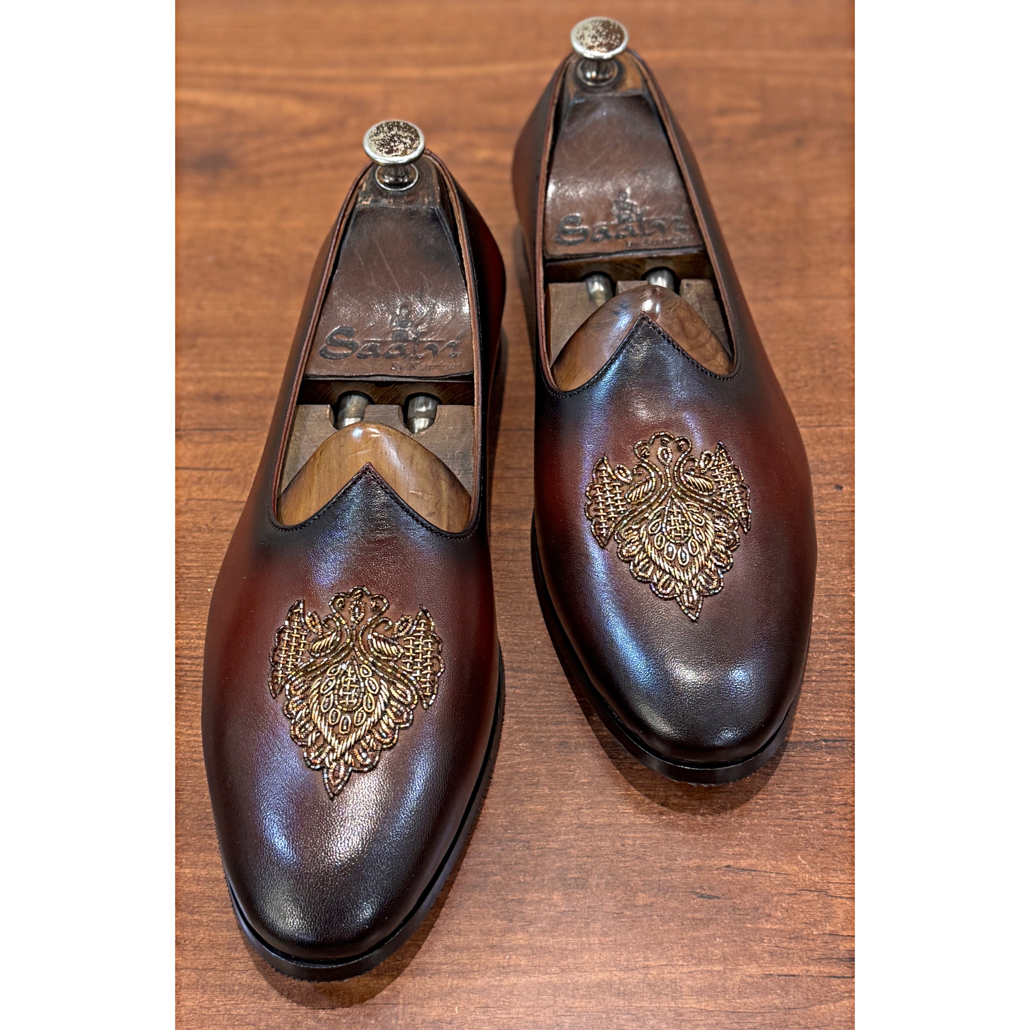 The Regal Crest Slipper – Burgundy Luxury Embroidered Loafers