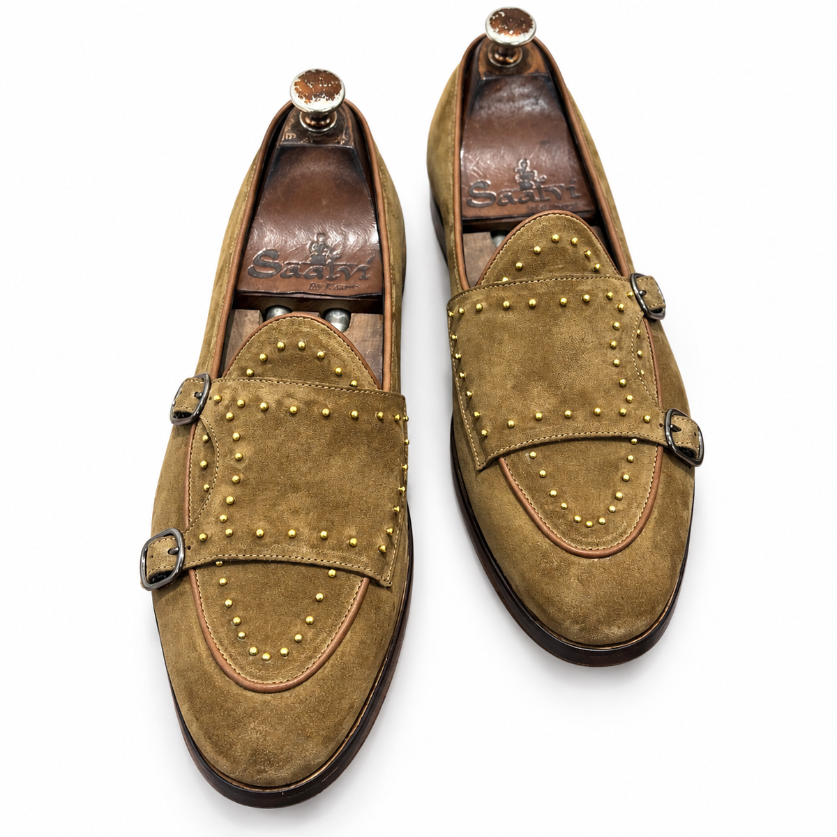 Antique Tan Studded Double Monk Straps