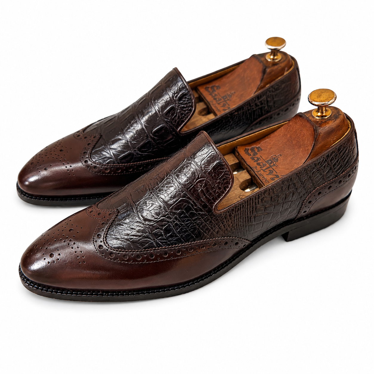 Wingcap Brown Croco Slipons