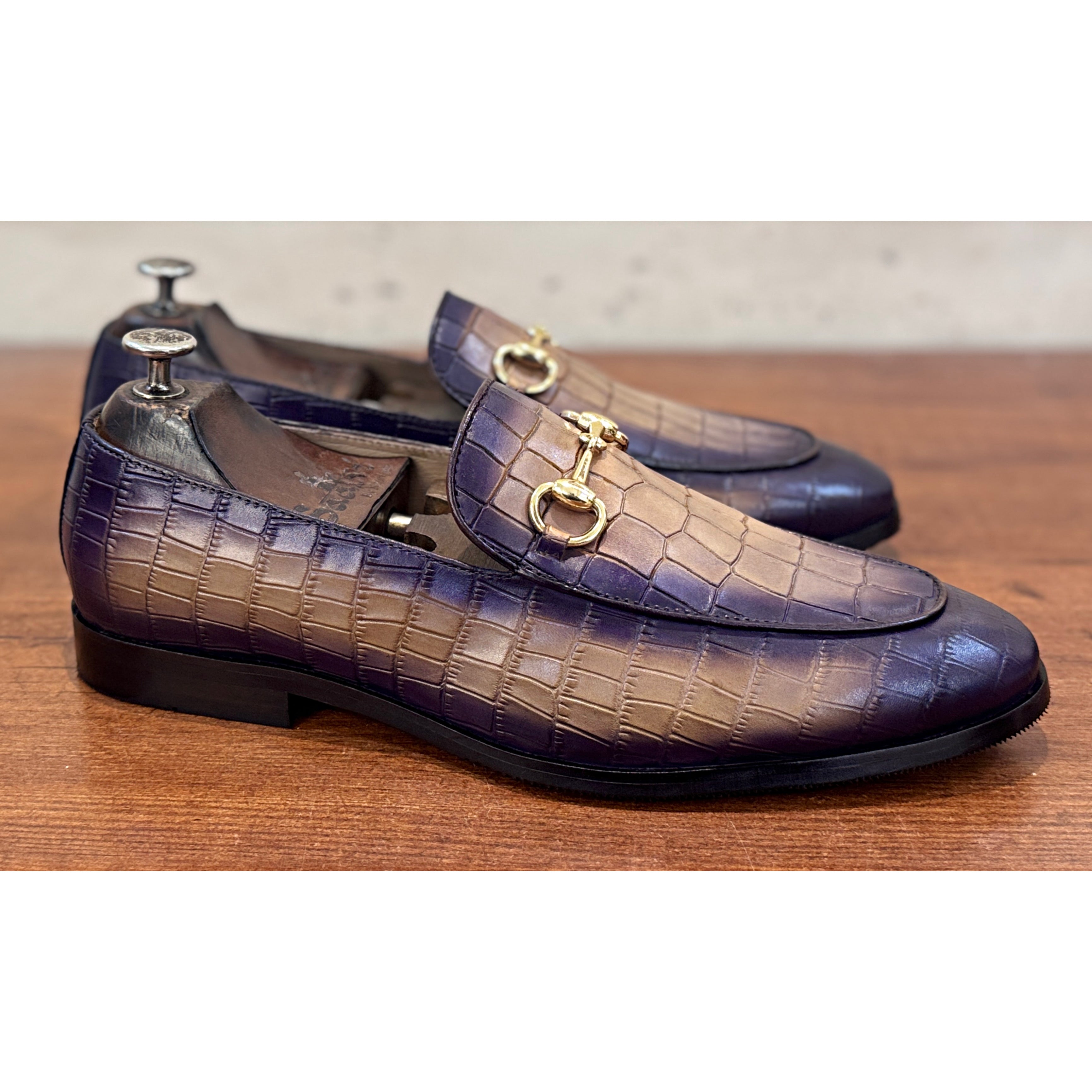 Purple Croco Horsebit Loafers for Men – Luxury Leather Slip-On Formal Shoes