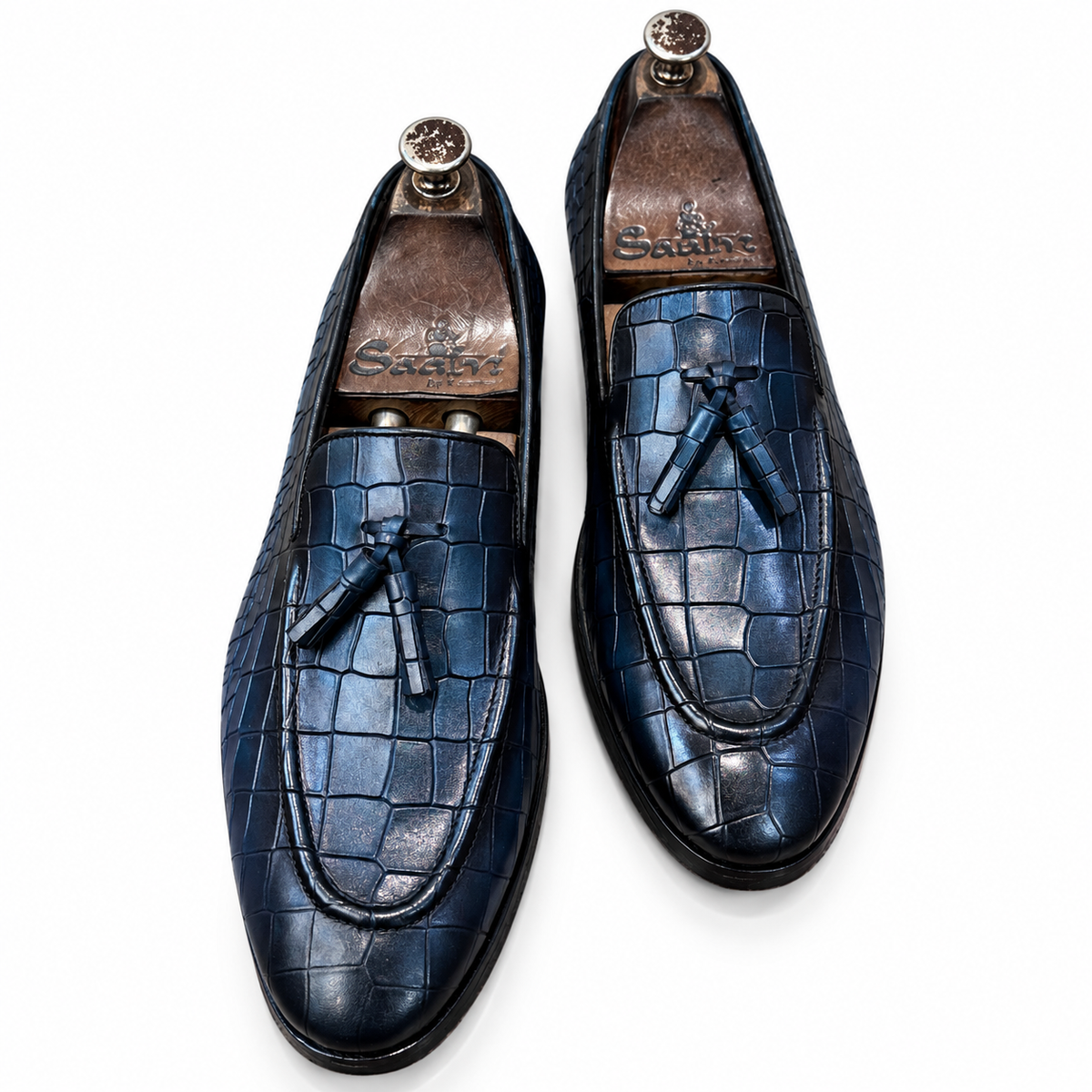 Midnight Azure Croco Tassel Loafers