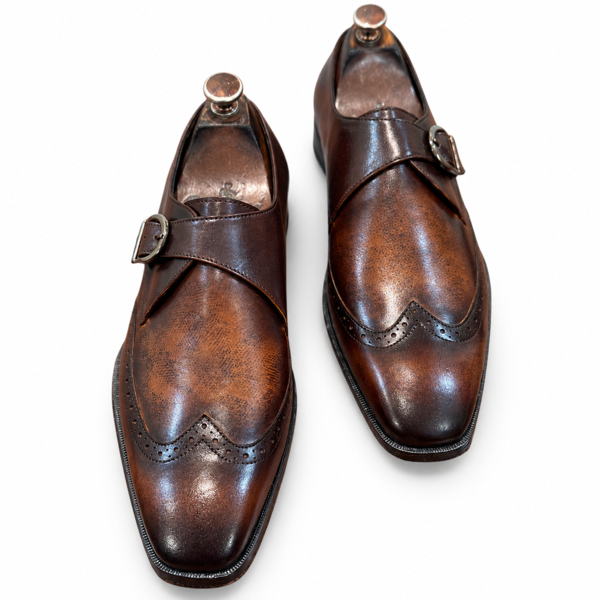 Tobacco Artisan Hand-Patina Single Monk Brogue Shoes