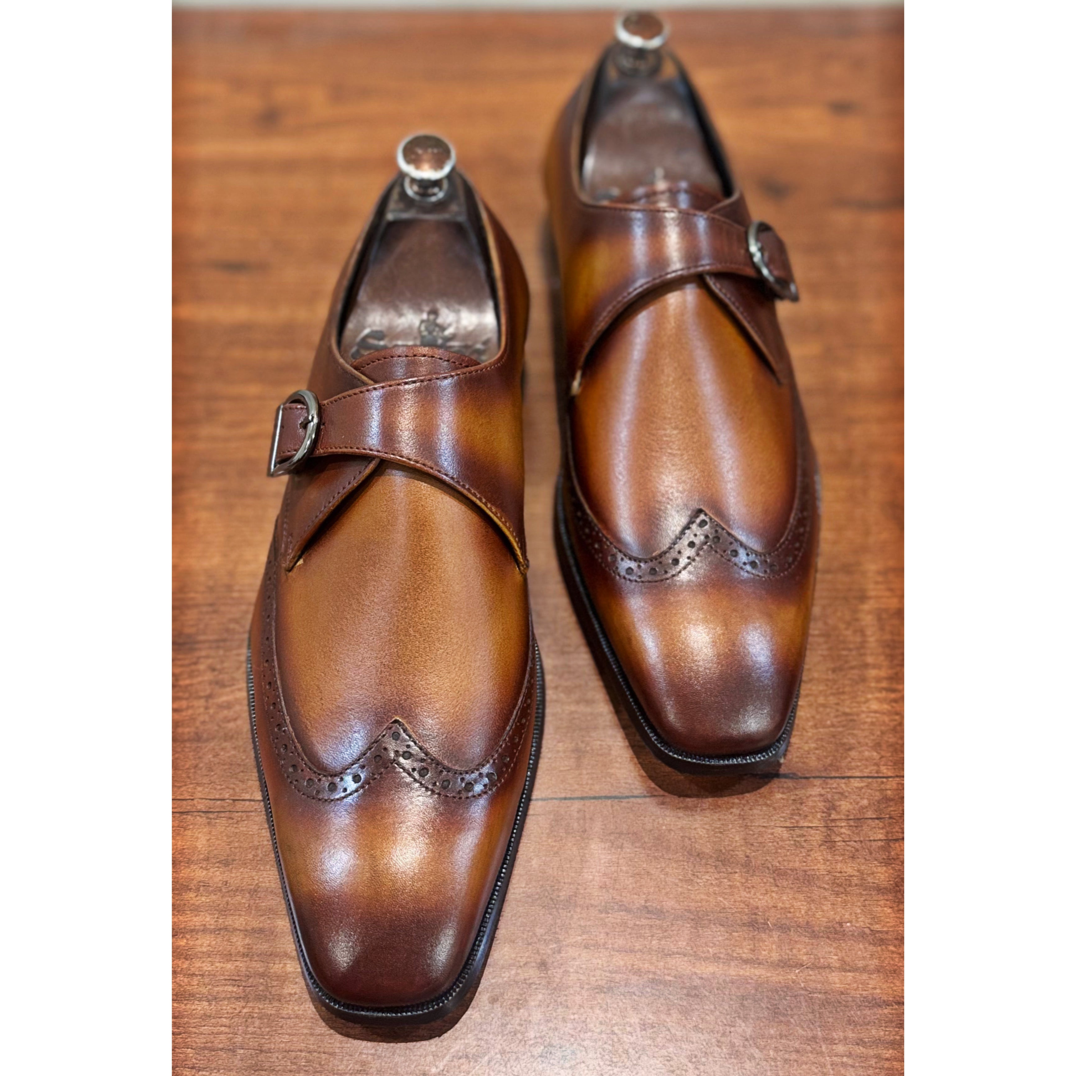 Tan Single Monk Strap Hand Patina