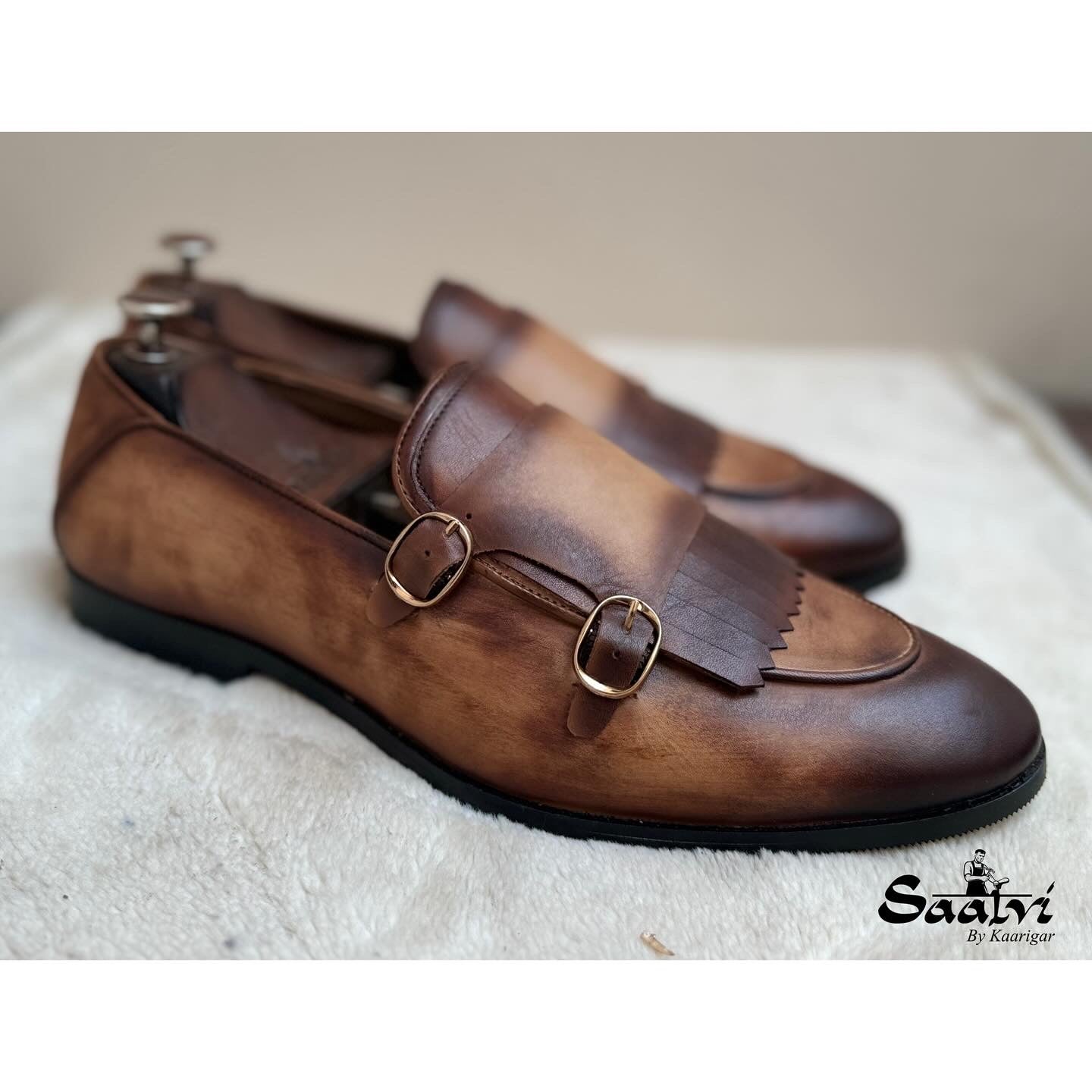 Double Monk Strap Loafers Hand Patina