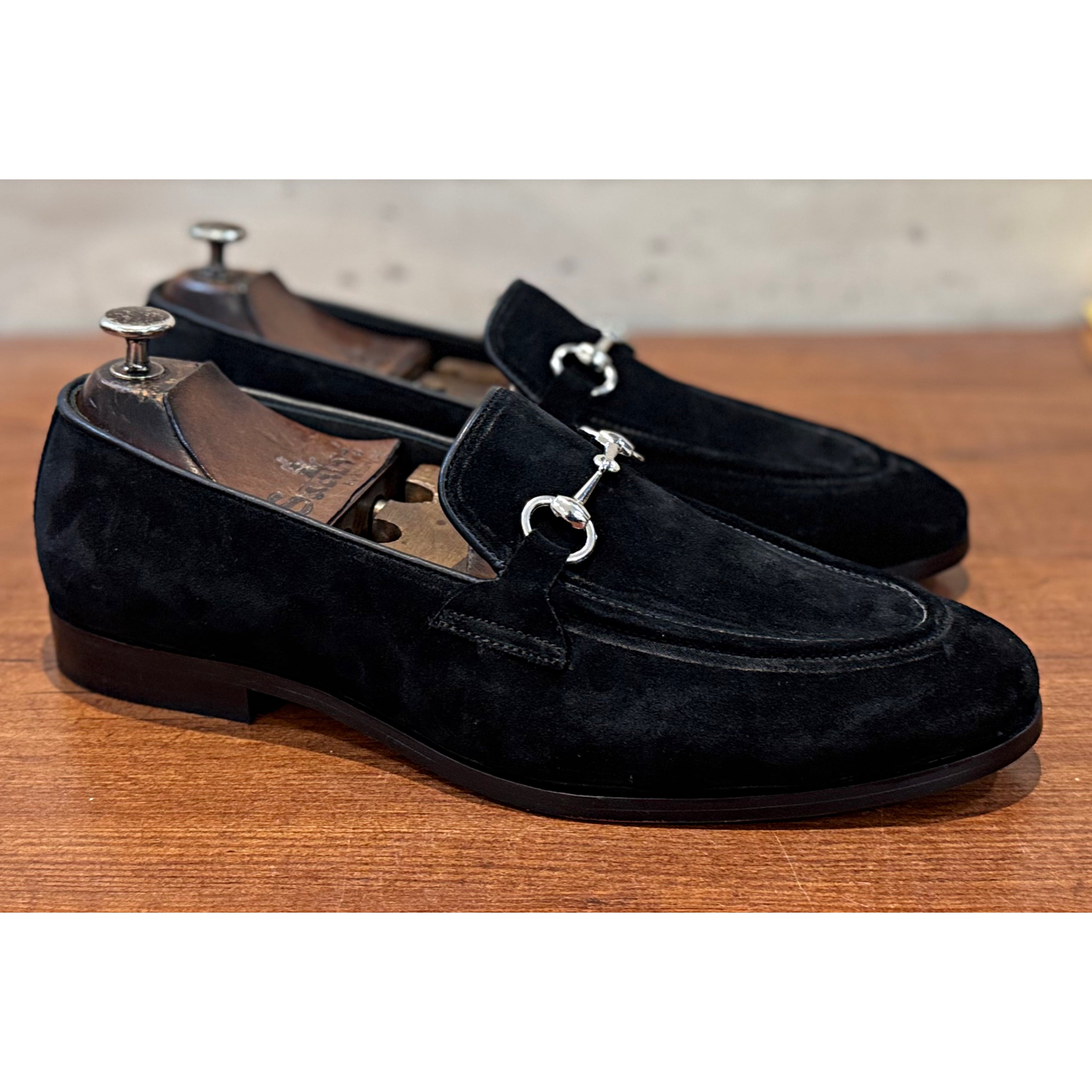 Black Suede Horsebit Loafers