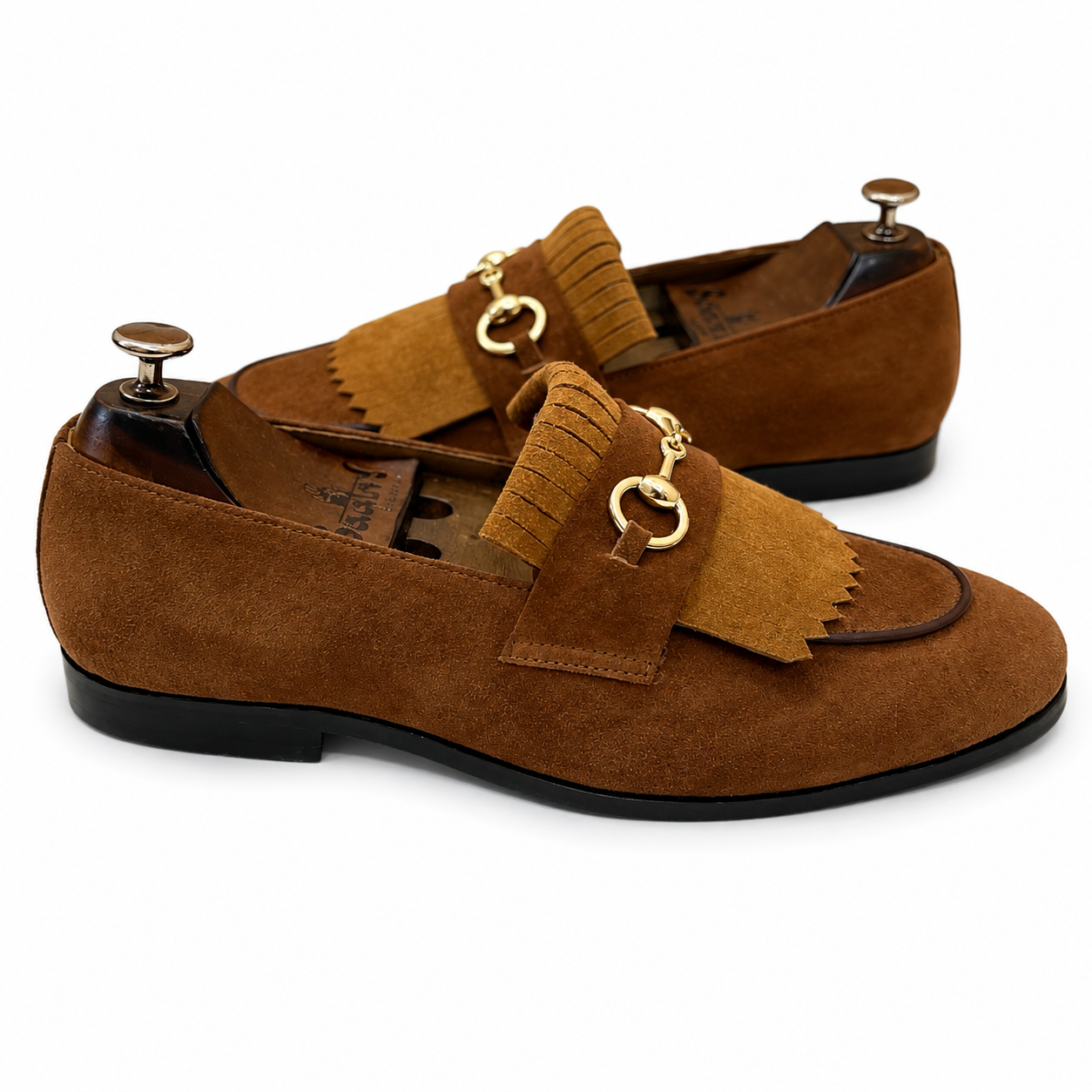 Brown Suede Loafers With Fringes