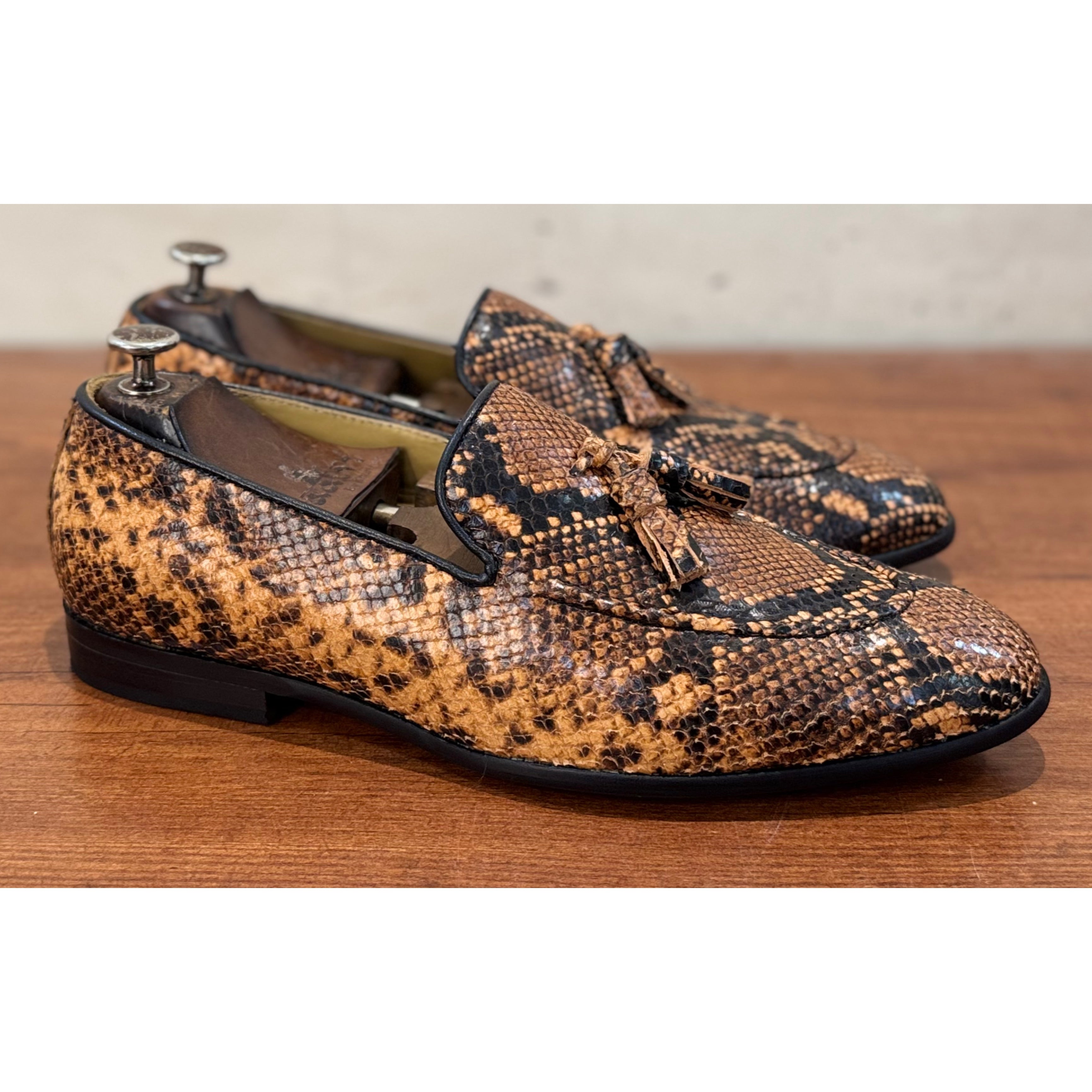 Exotic Snake Foil Loafers Tan