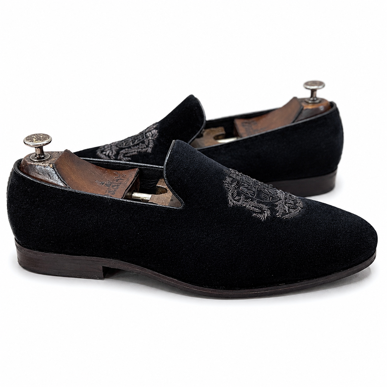 Royal Black Velvet Slipons