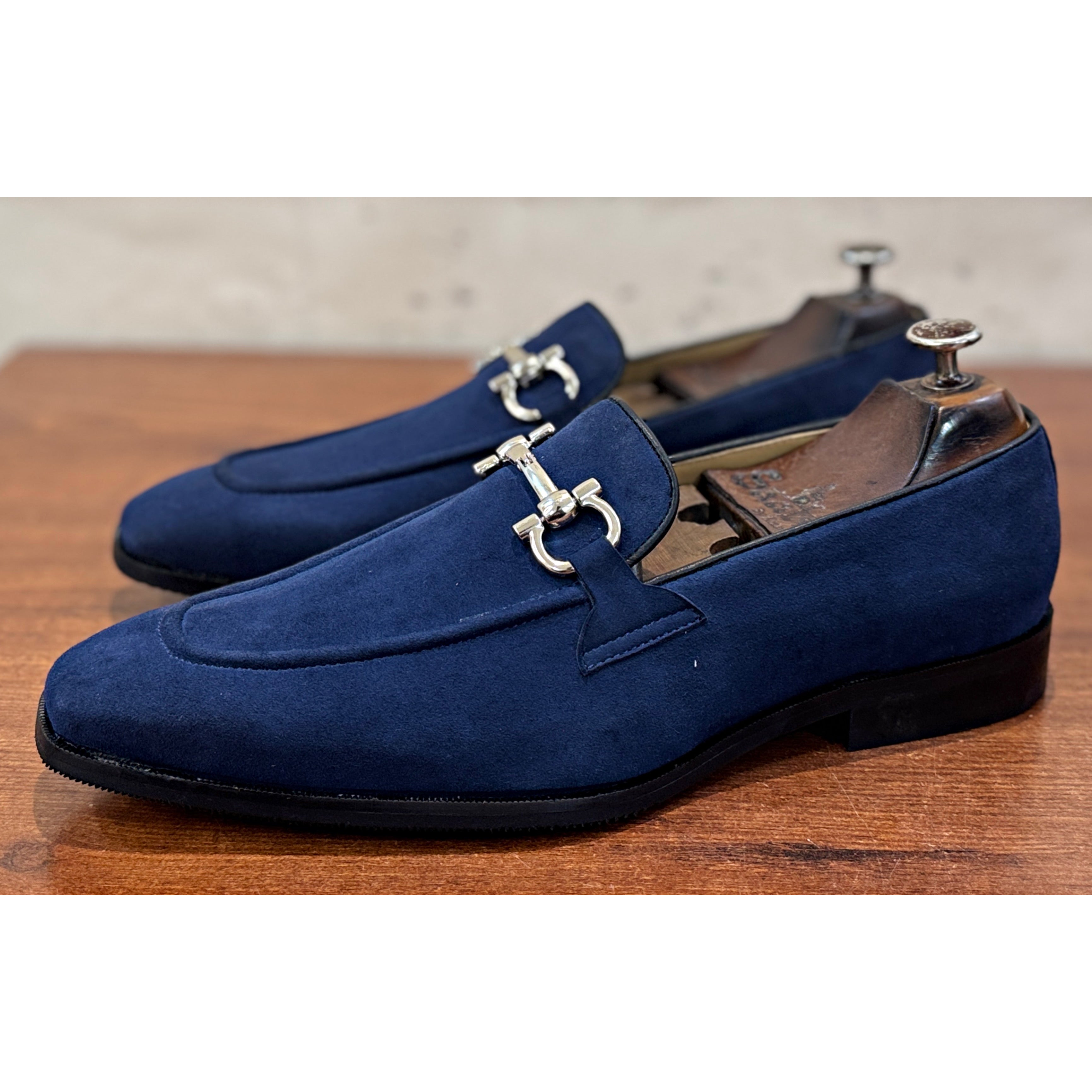 Suede Horsebit Loafers – Navy Blue