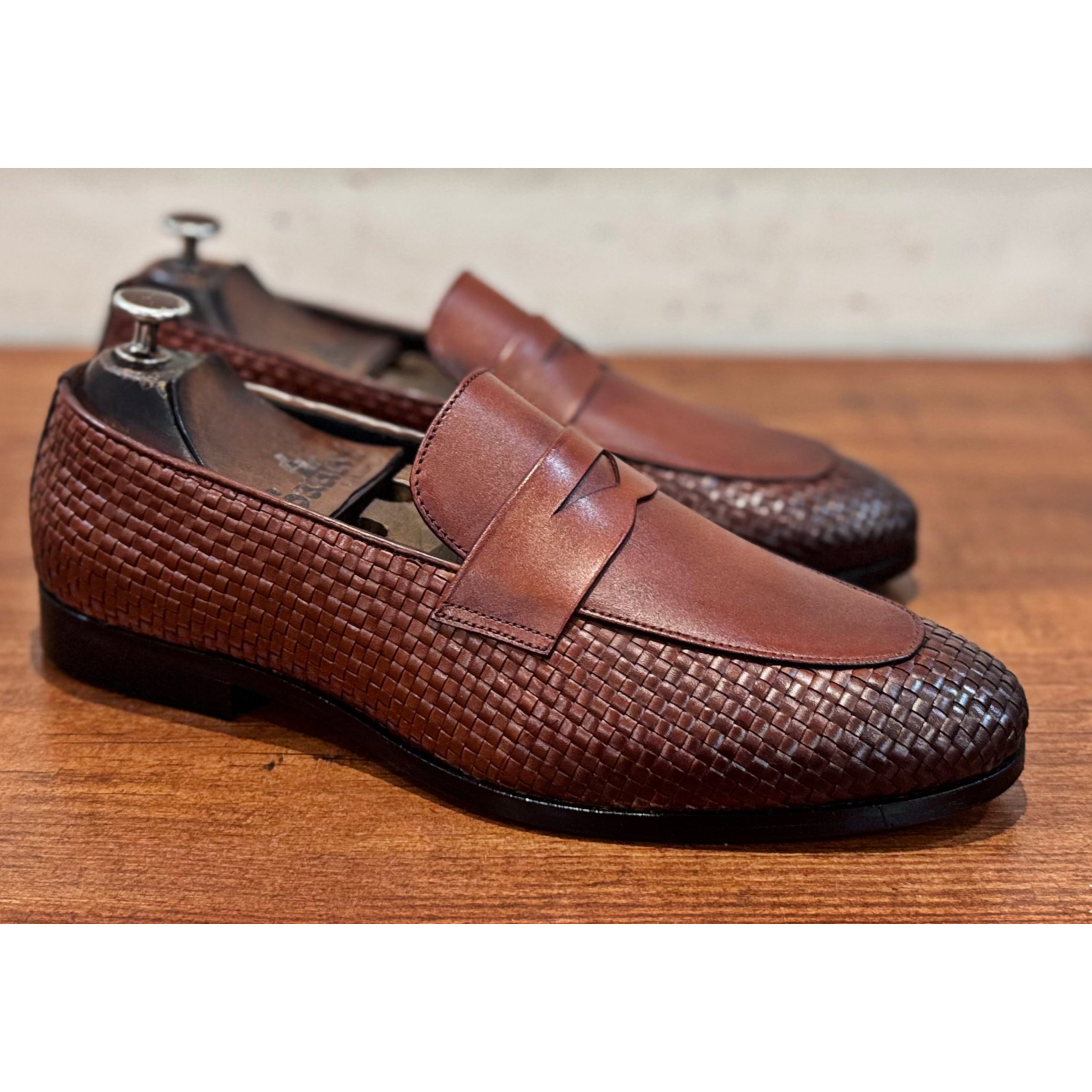 Tan Weave Penny Loafers