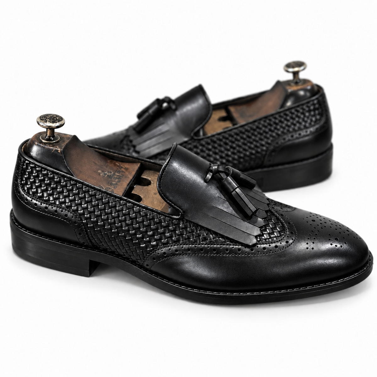 Noir Sovereign Woven Kiltie Tassel Loafers