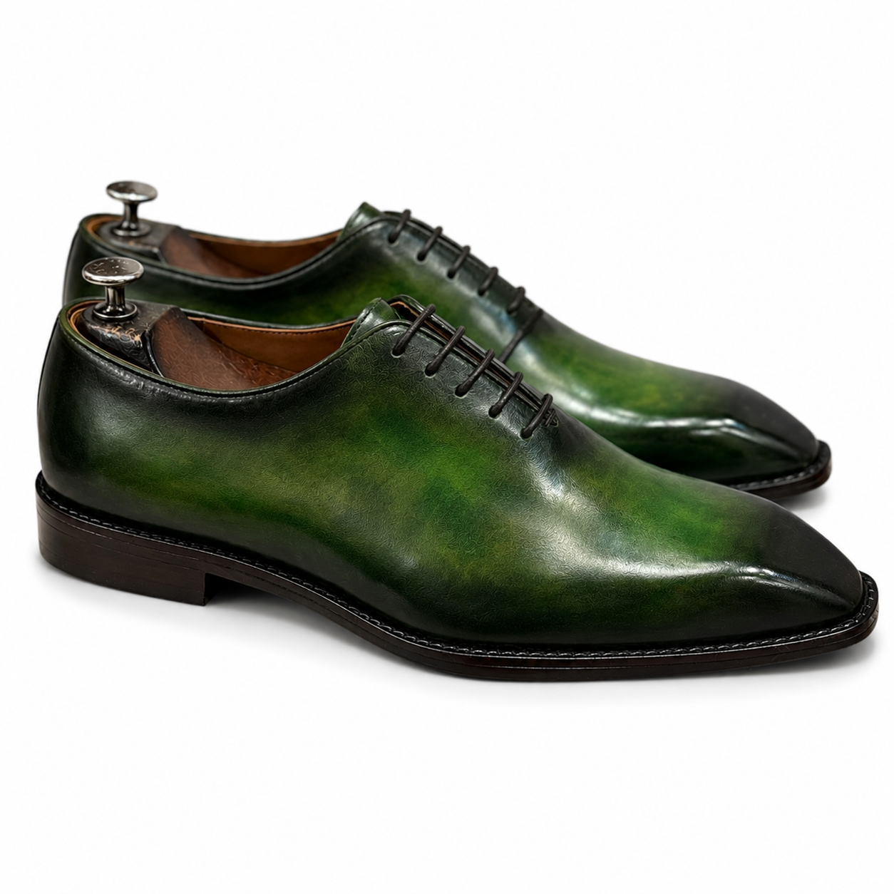 Emerald Wholecut Oxford Shoes for Men | Hand Patina Green Genuine Leather