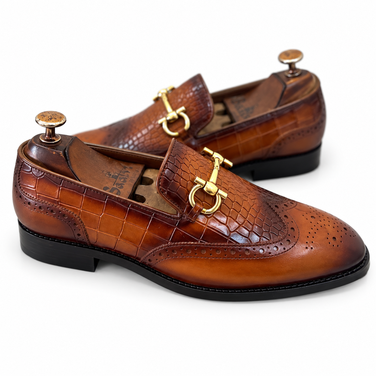 Cognac Royale Croco Horsebit Loafers