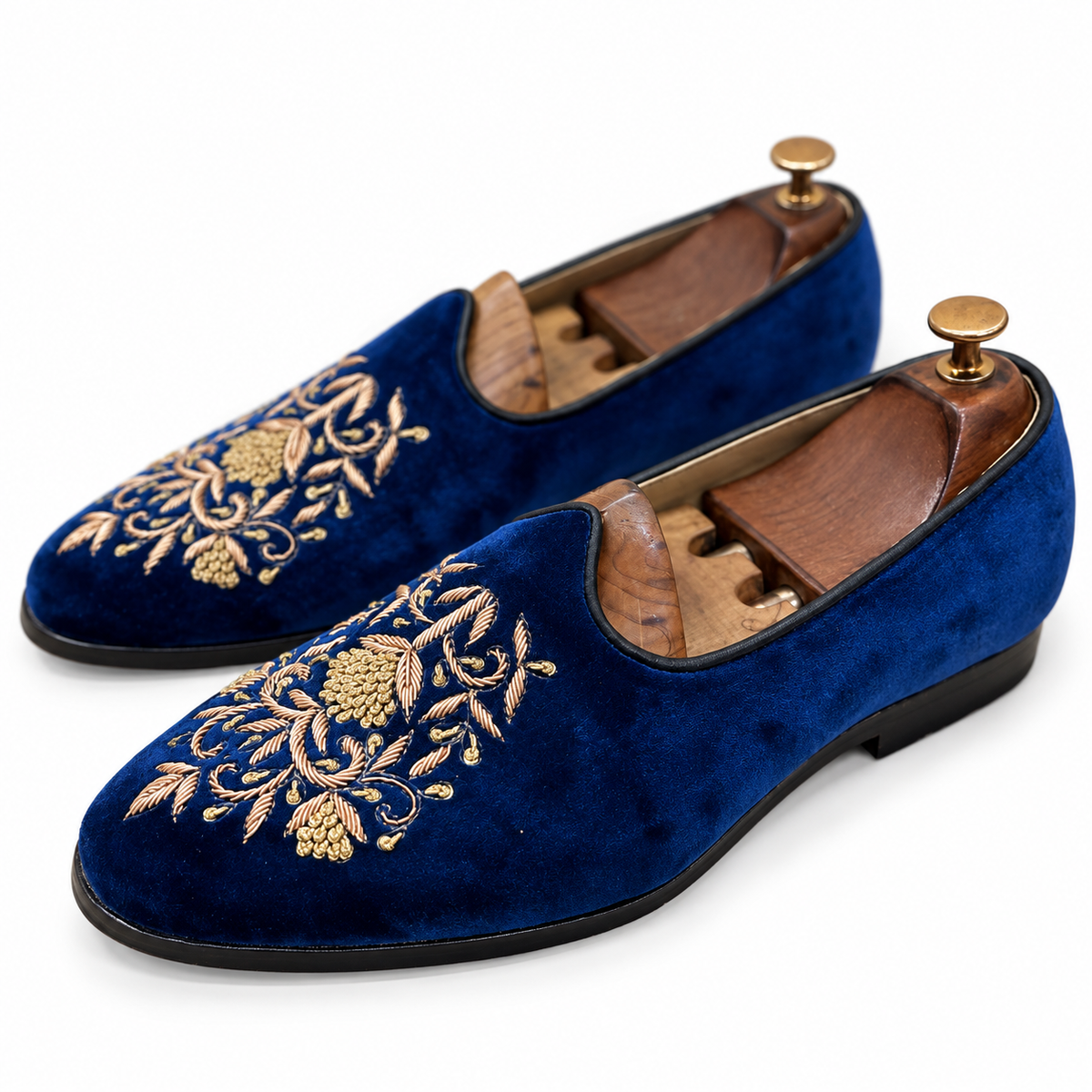 Sapphire Blue Velvet Zardosi Embroidered Loafers