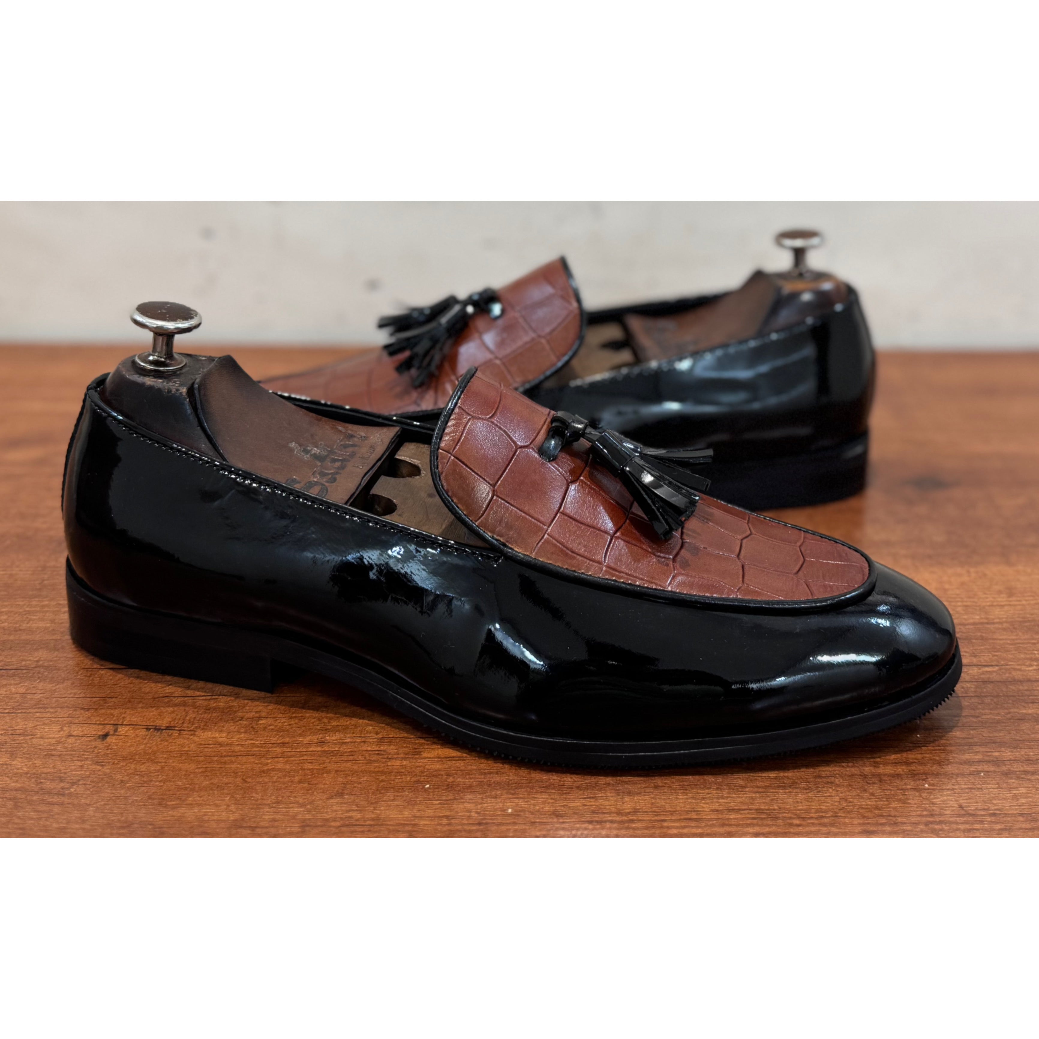 Black Patent Loafer with Tassles