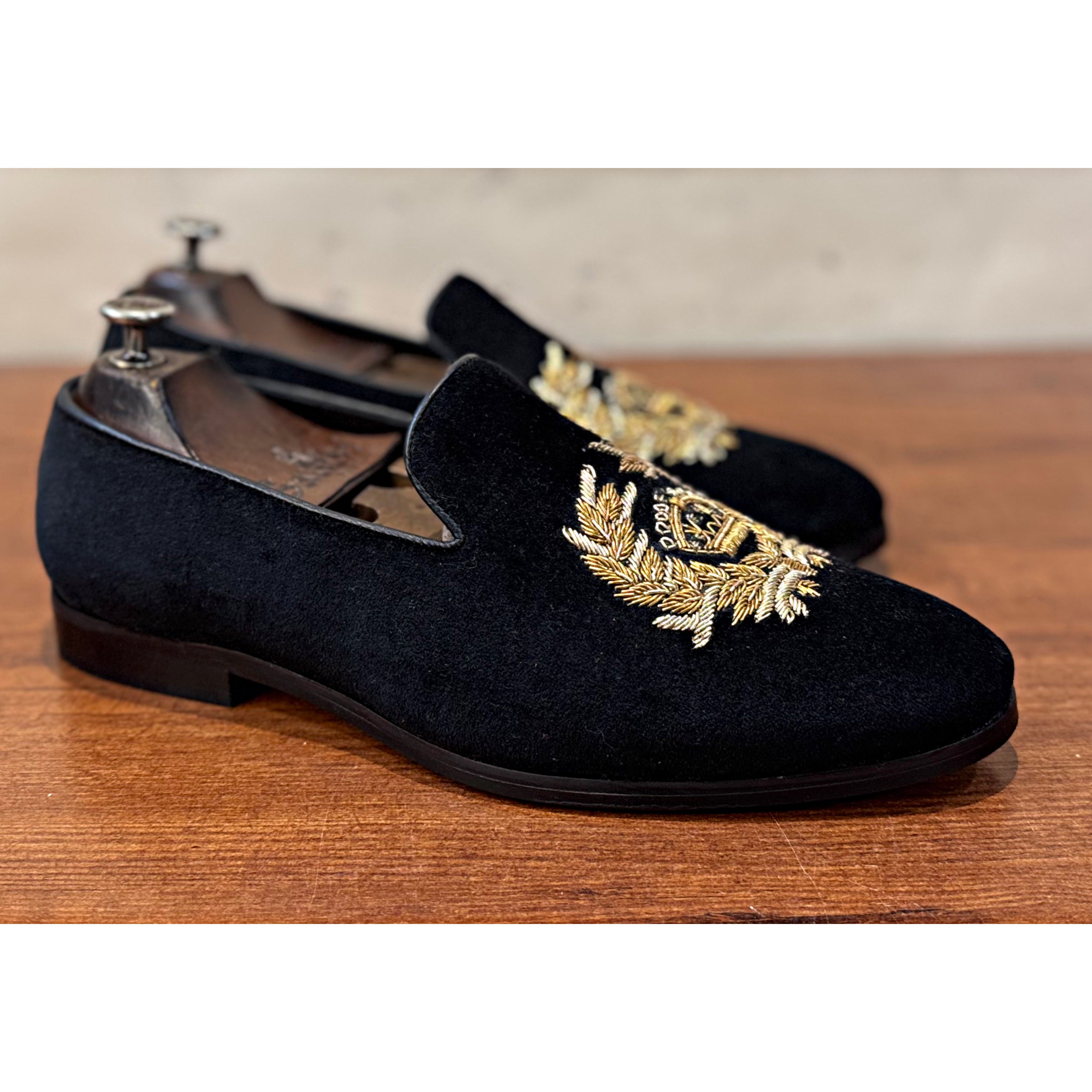 Black Crown Embroidery Slipons