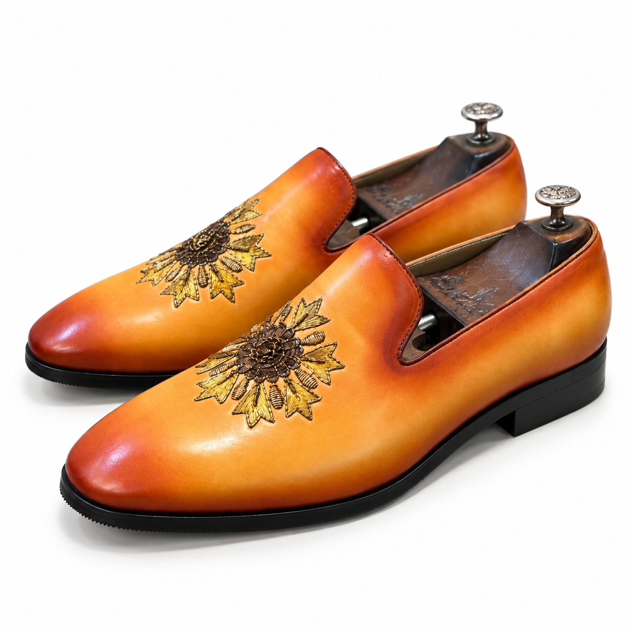 Suryaveer Orange Embroidered Slip-Ons